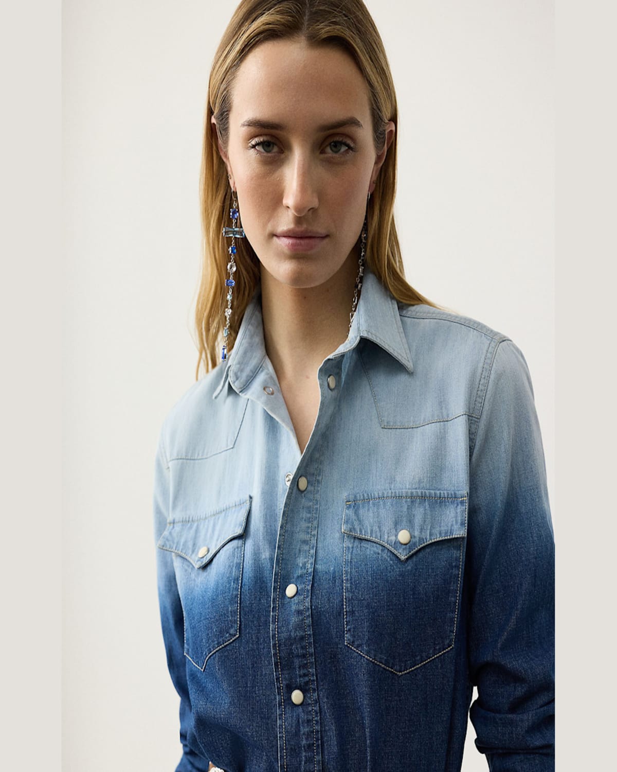 Ralph Lauren Payson Ombre Cotton Chambray Western Shirt In Indigo Blu