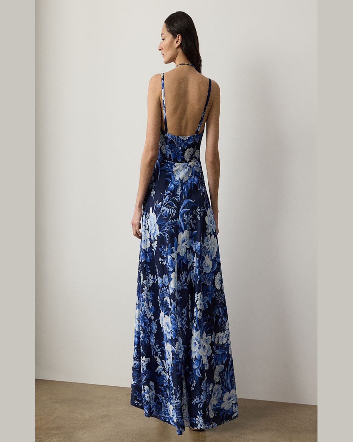 Ralph Lauren Ferra Ombre Floral Linen Voile Wrap Jumpsuit In Navy Multi