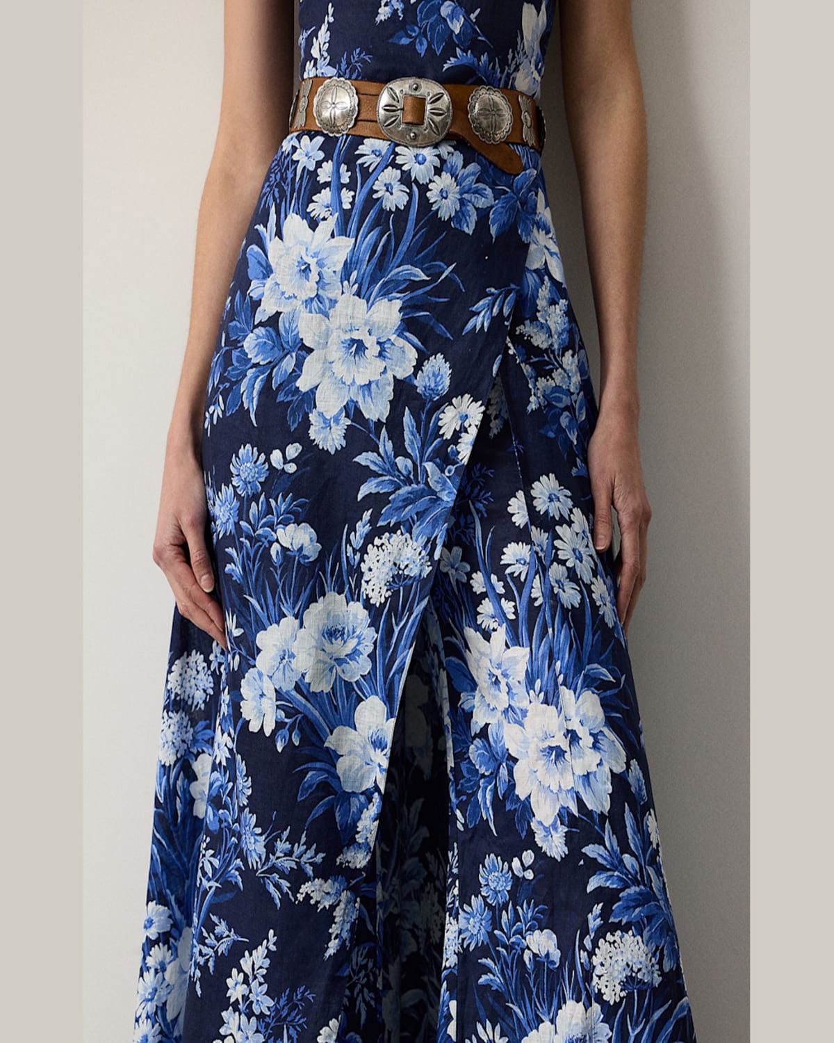 Ralph Lauren Ferra Ombre Floral Linen Voile Wrap Jumpsuit In Navy Multi