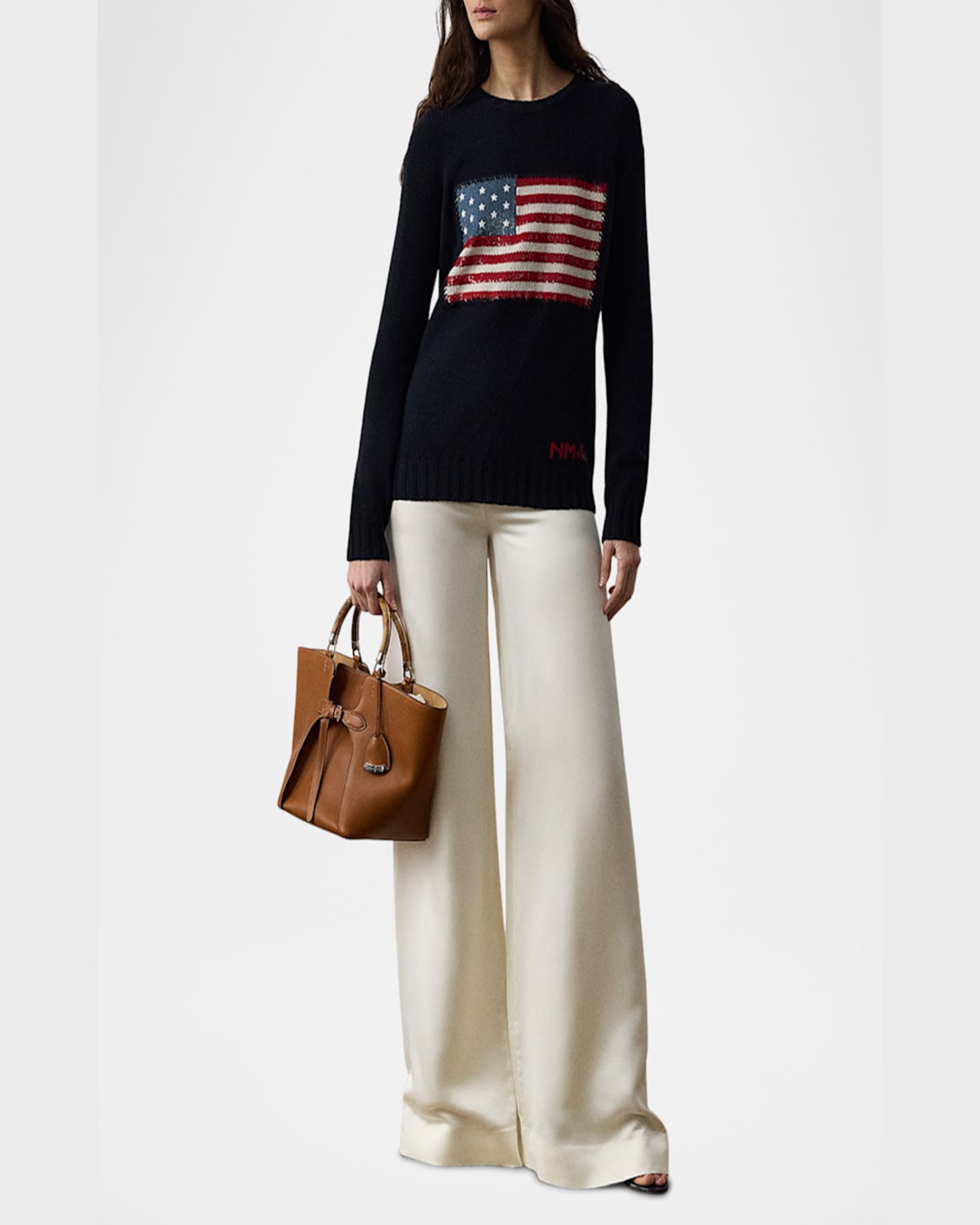 Ralph Lauren Nm X Rl Exclusive Sequin Flag Cashmere Sweater In Navy