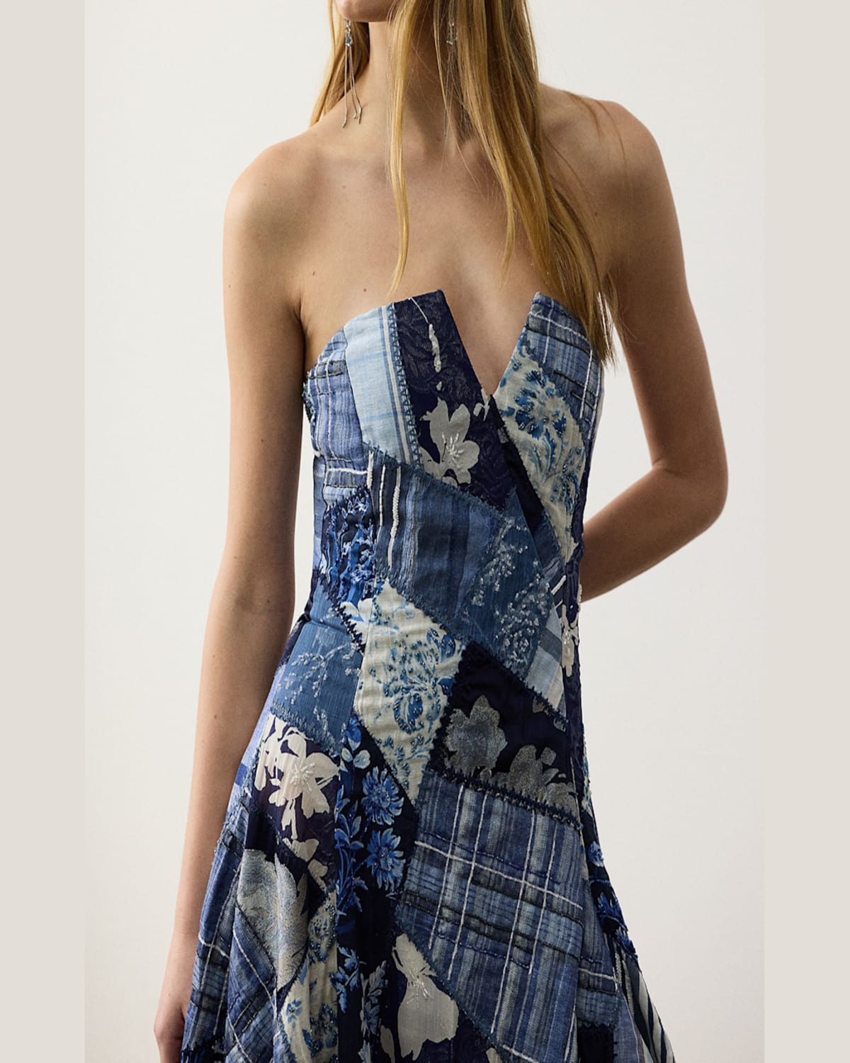 Ralph Lauren Nm X Rl Barrick Strapless Patchwork Bustier Gown In Blue Multi