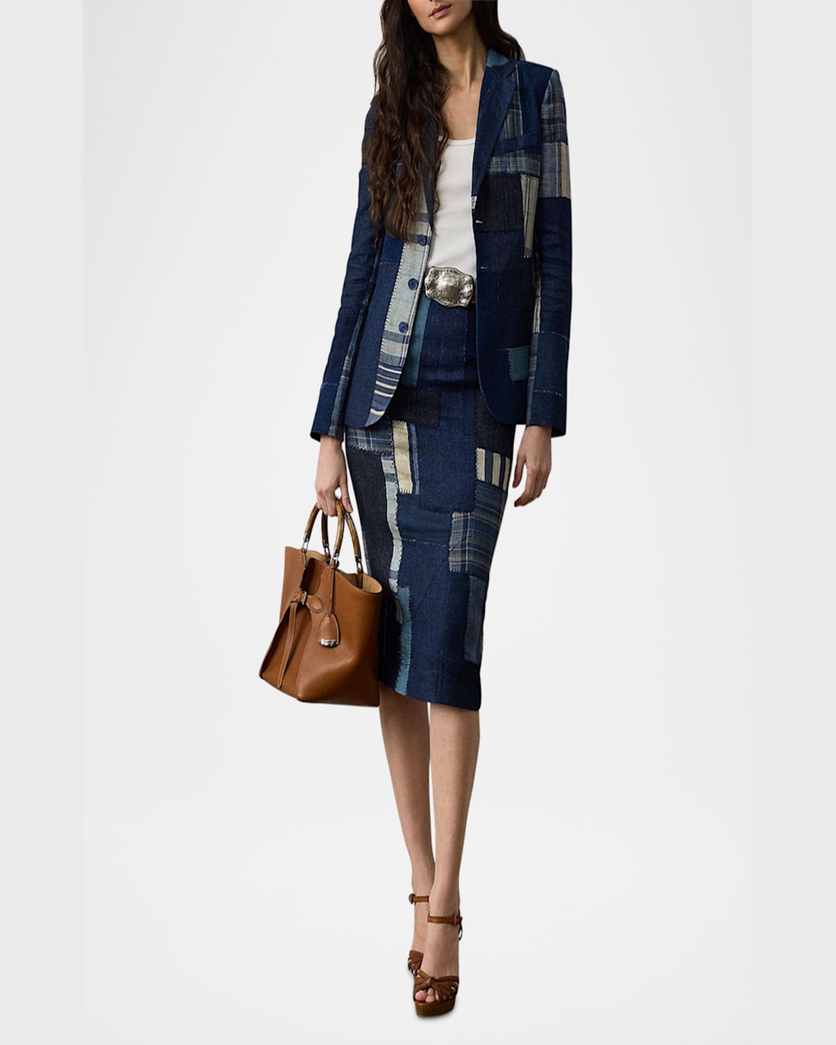 Ralph Lauren Skye Multi Patchwork Single-breasted Jacket In Blue Mu
