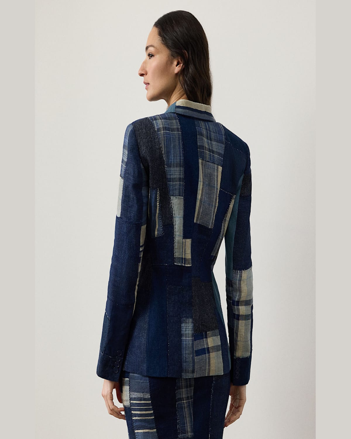 Ralph Lauren Skye Multi Patchwork Single-breasted Jacket In Blue Mu