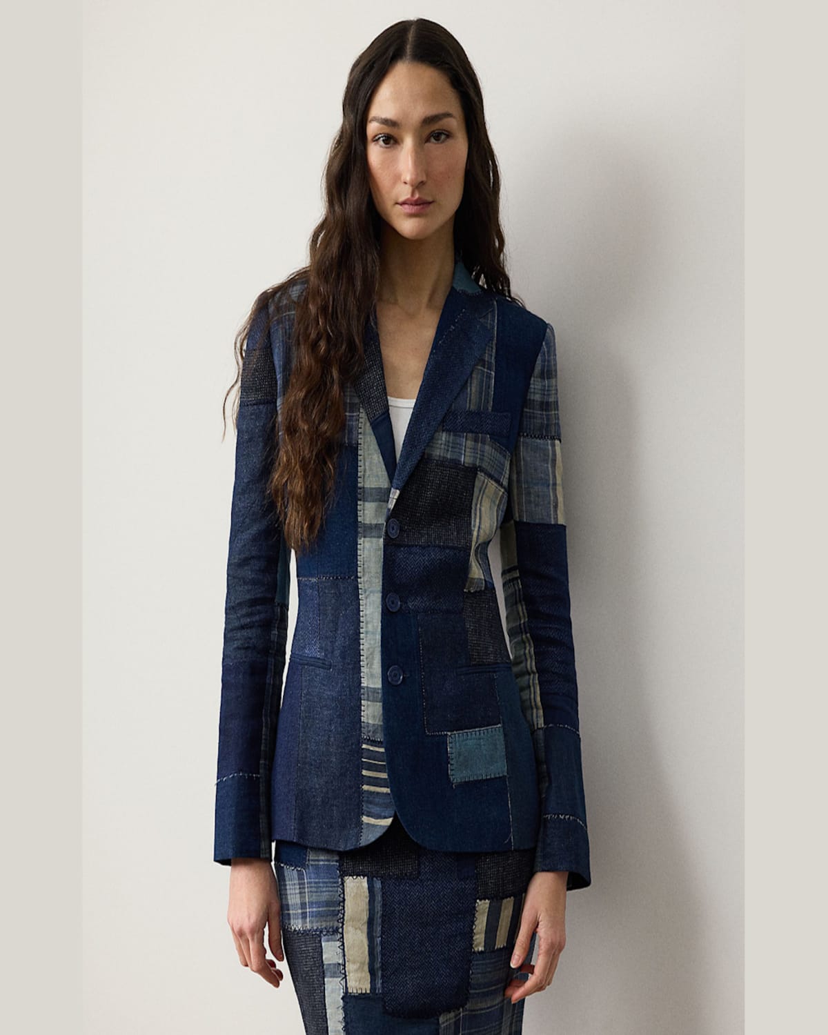 Ralph Lauren Skye Multi Patchwork Single-breasted Jacket In Blue Mu