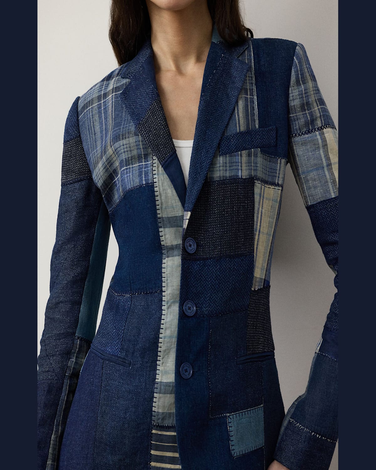 Ralph Lauren Skye Multi Patchwork Single-breasted Jacket In Blue Mu