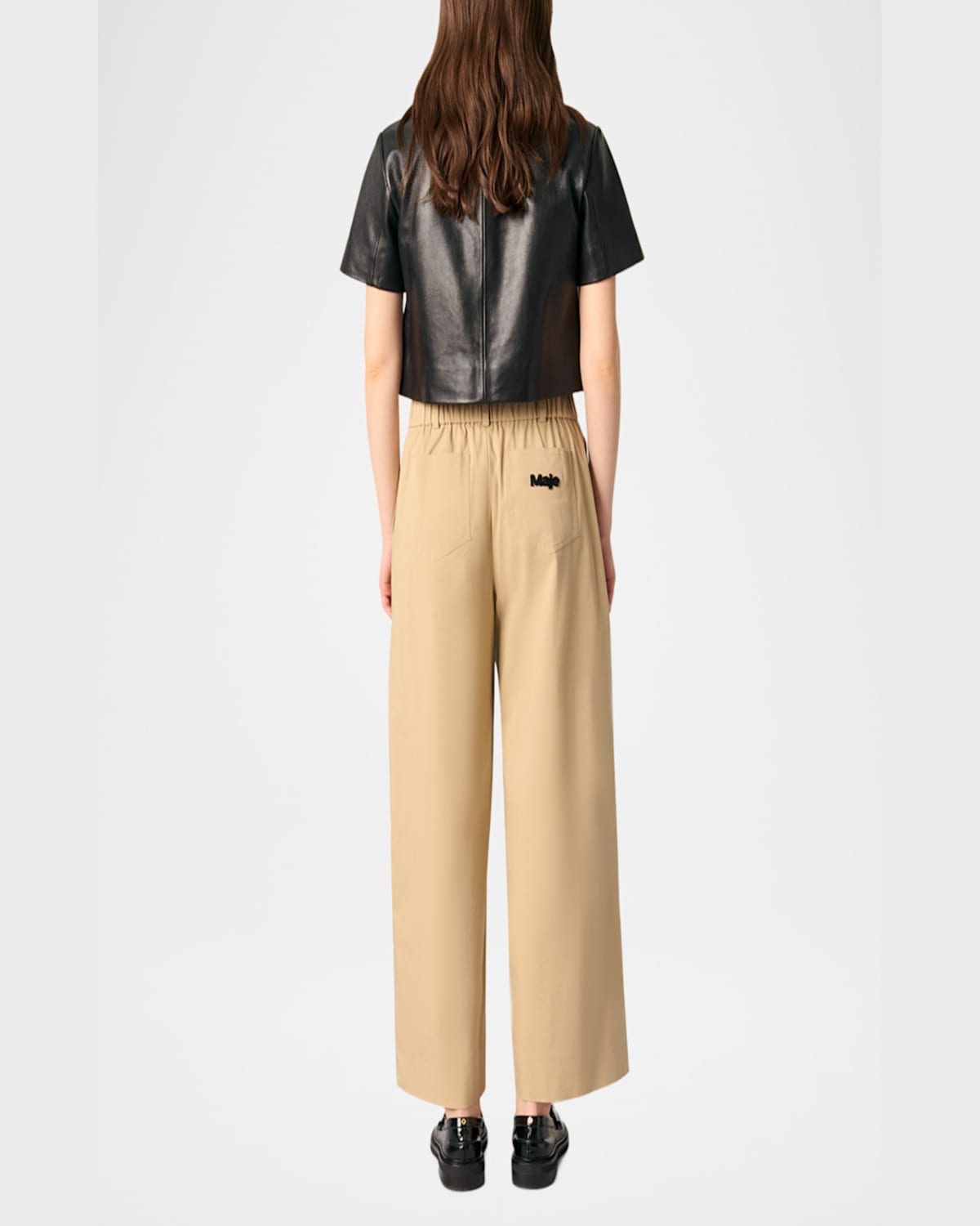 Maje Piuma Wide-leg Cotton Gabardine Trousers In Beige