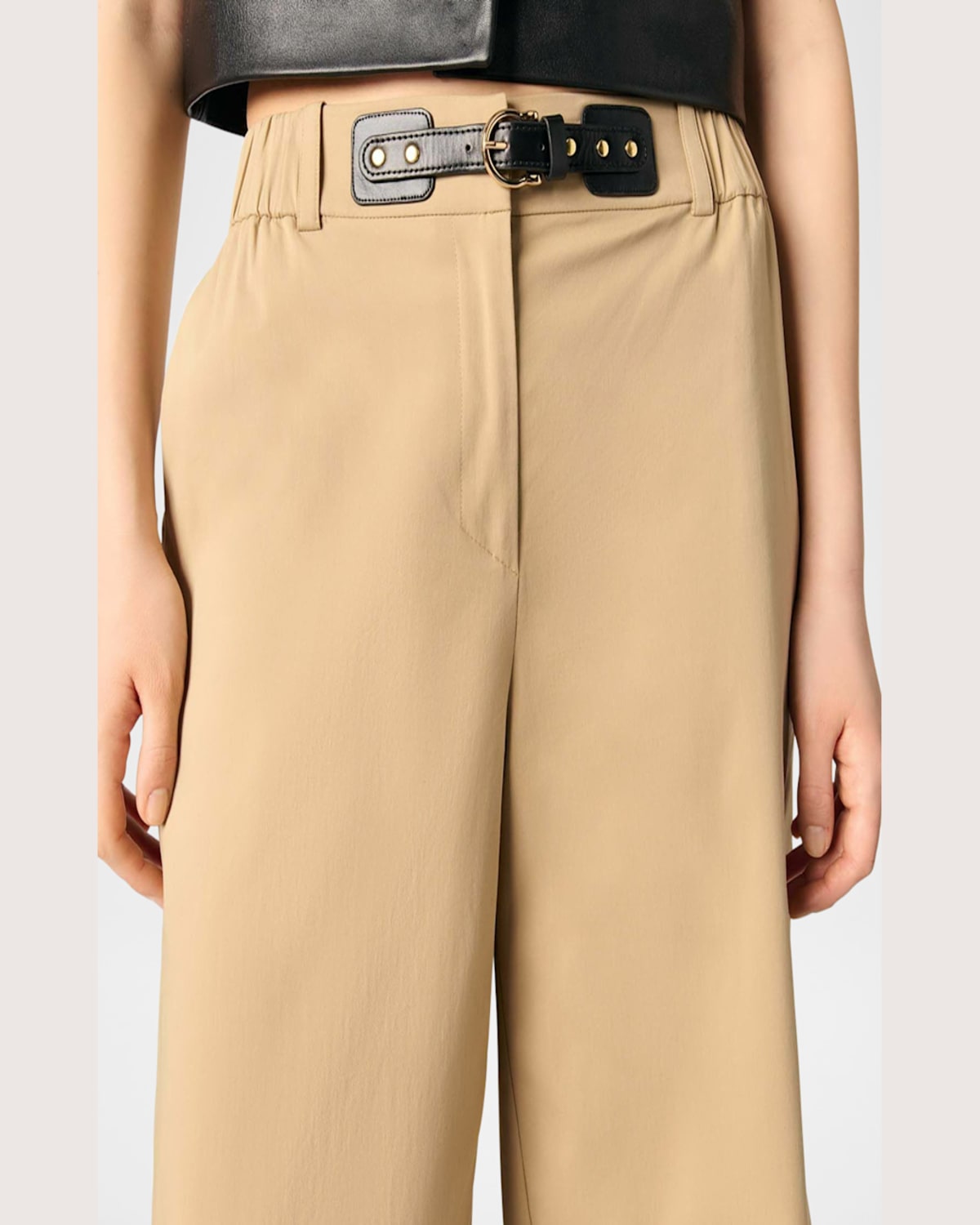 Maje Piuma Wide-leg Cotton Gabardine Trousers In Beige