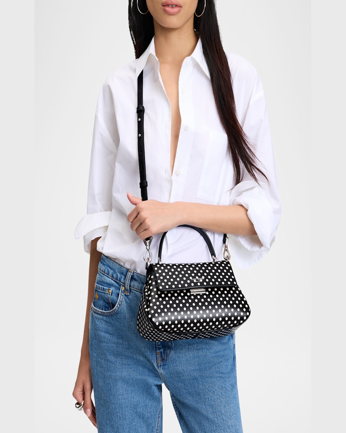 Kate Spade New York Grace Dot Fine Leather Top Handle Bag In Black Multi.