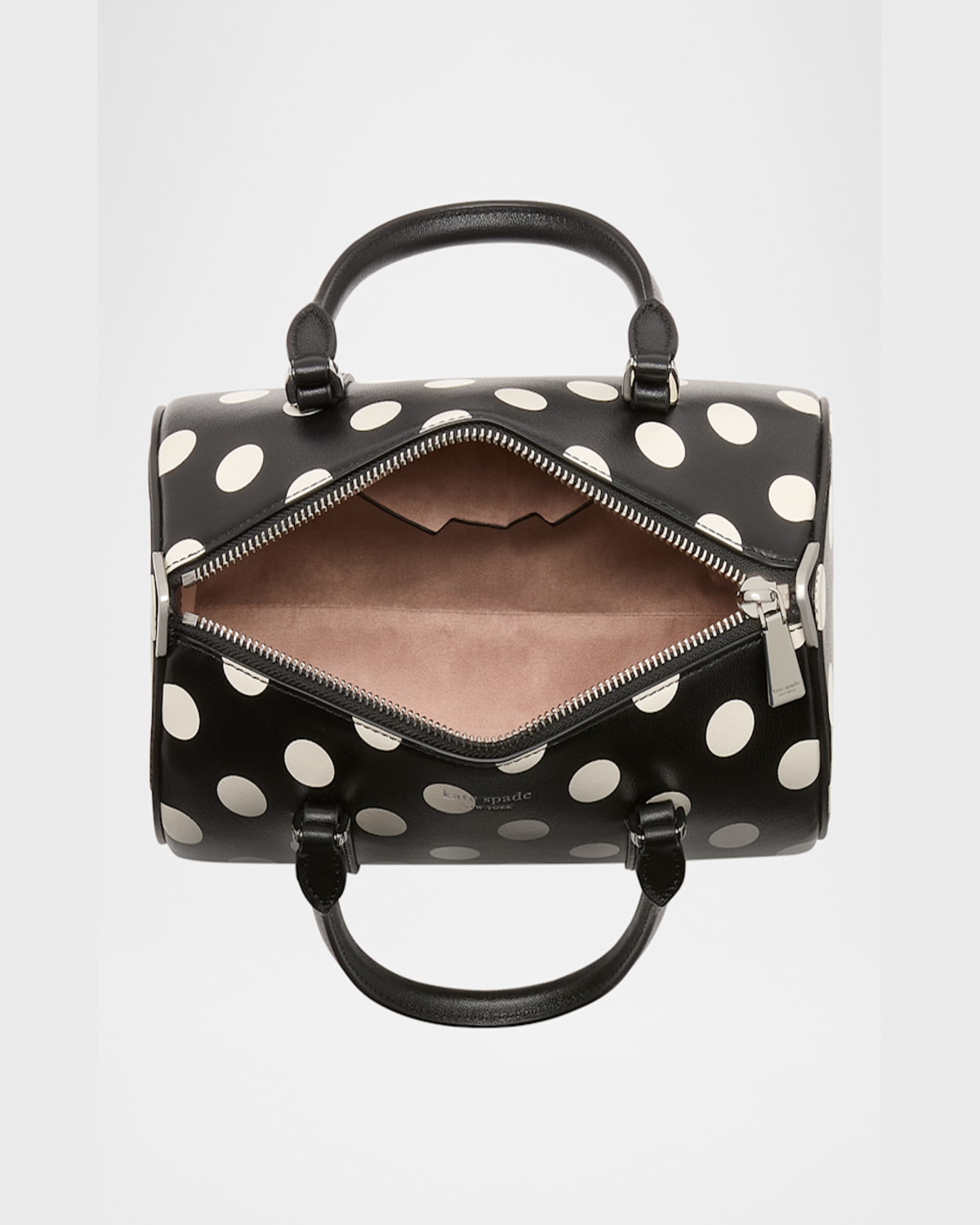 Kate Spade Spade Icon Small Polka Dot Leather Barrel Top-handle Bag In Black Multi.