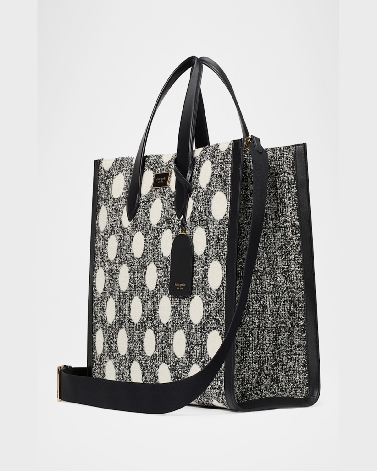 Kate Spade Manhattan Large Polk Dot Tweed Tote Bag In Black Multi.