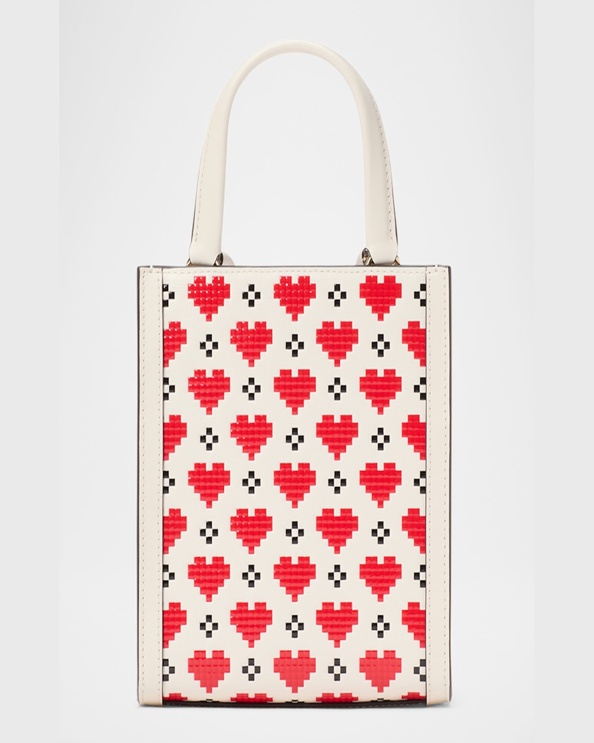 Shop Kate Spade Manhattan Mini Pixel Heart Leather Tote Crossbody Bag In Cream.