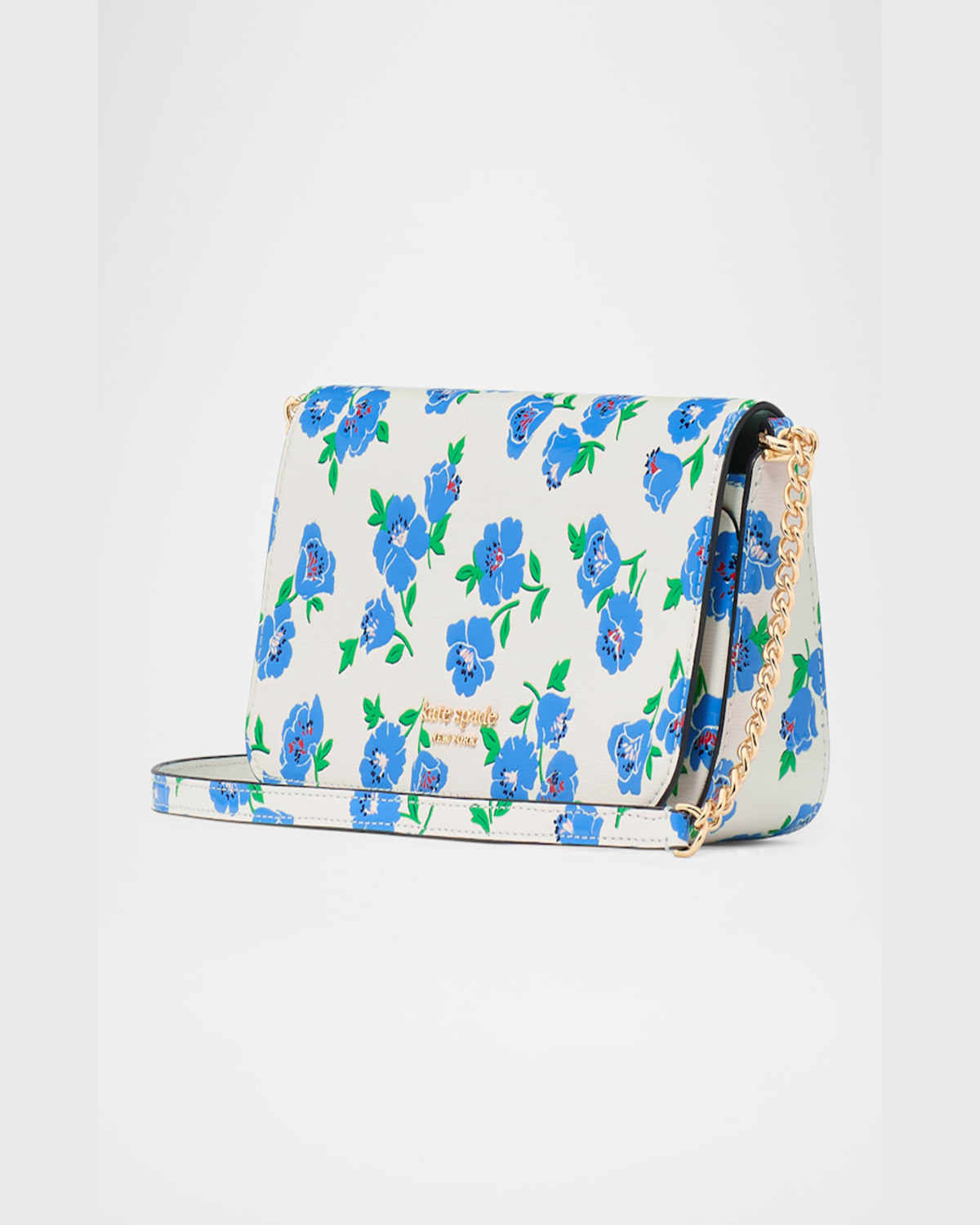 Kate Spade Devin Springtime Blooms Leather Wallet On Chain In Cream Multi