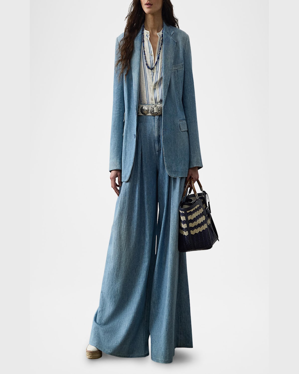 Shop Ralph Lauren Russel Denim Single-breasted Jacket In Blue