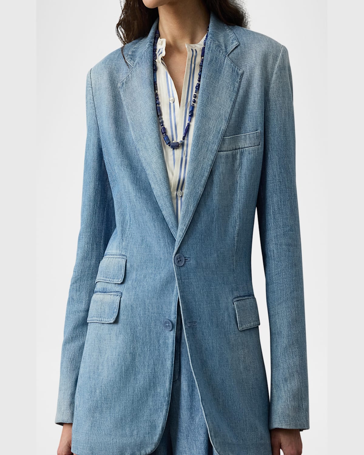 Shop Ralph Lauren Russel Denim Single-breasted Jacket In Blue
