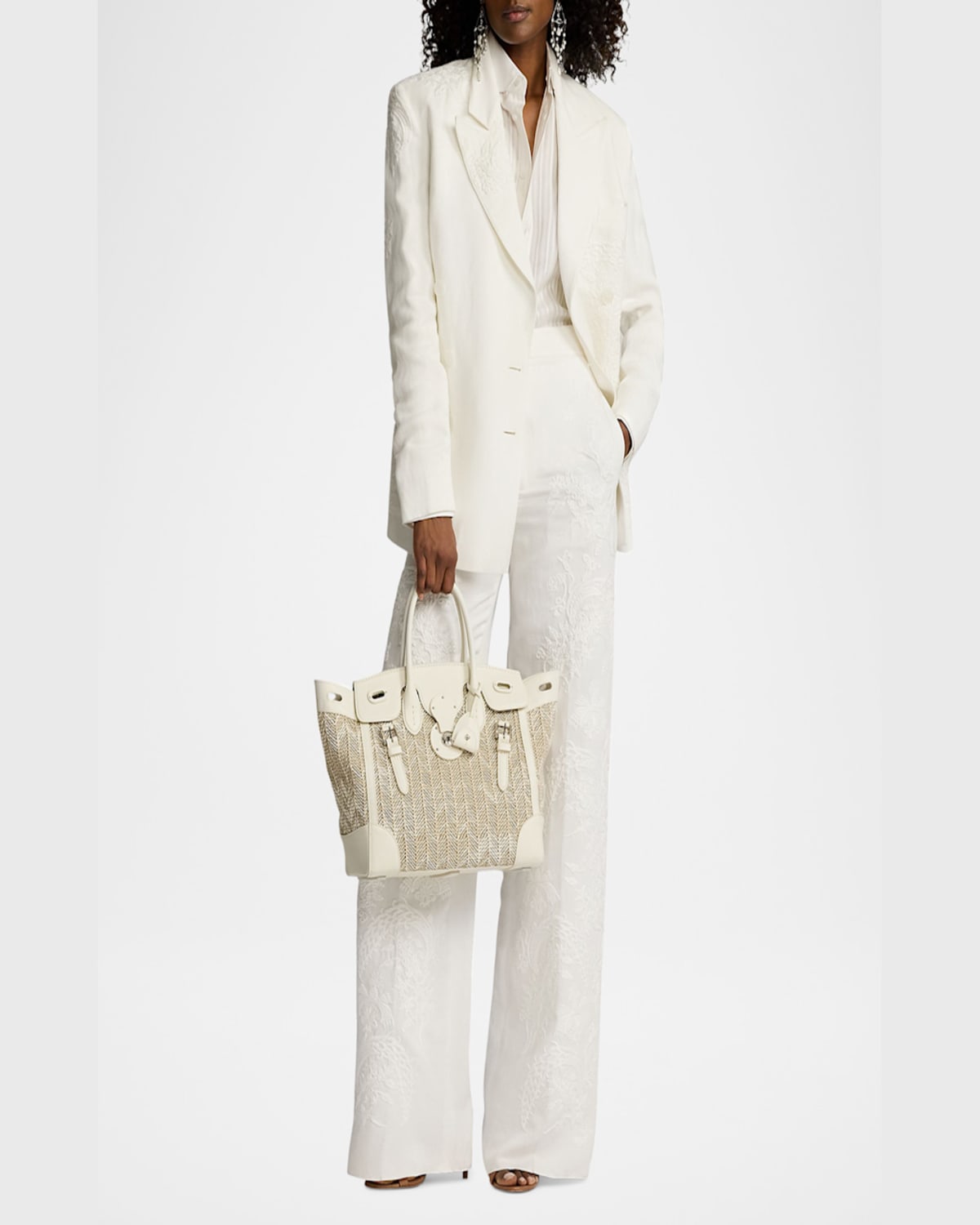 Shop Ralph Lauren Collen Embroidered Double-breasted Jacket In Prchmnt Cr