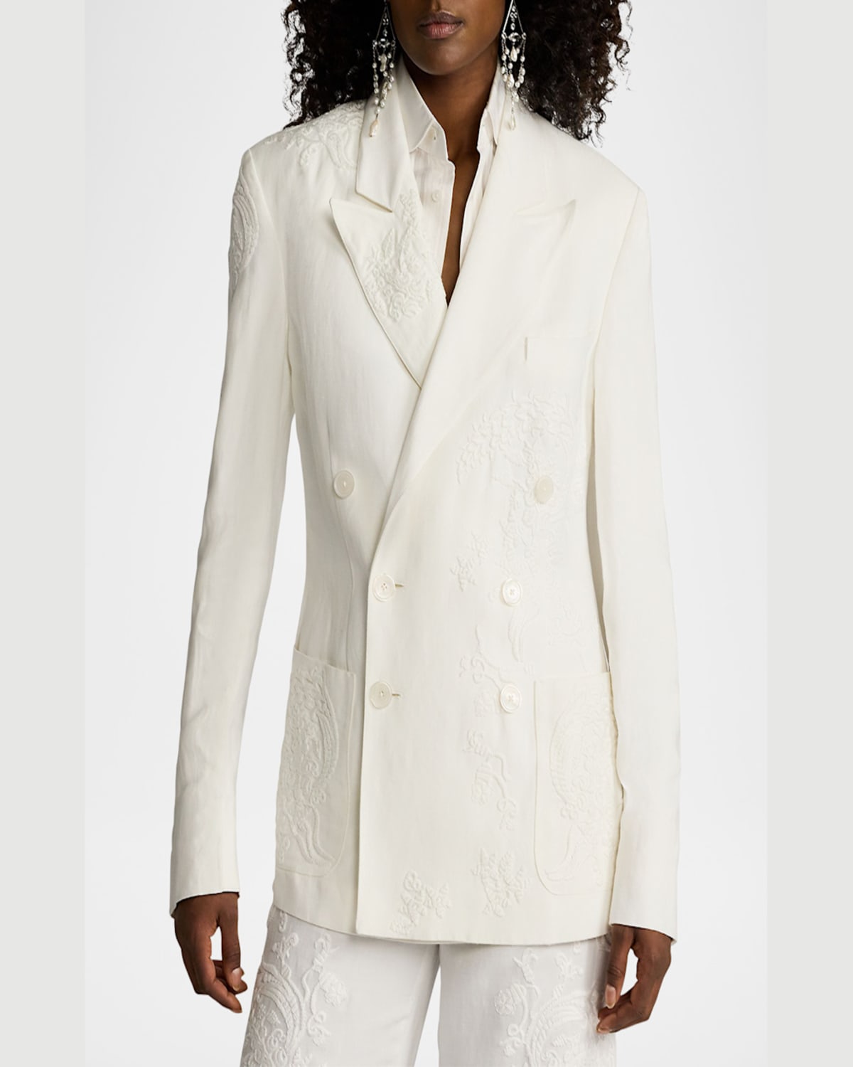 Shop Ralph Lauren Collen Embroidered Double-breasted Jacket In Prchmnt Cr