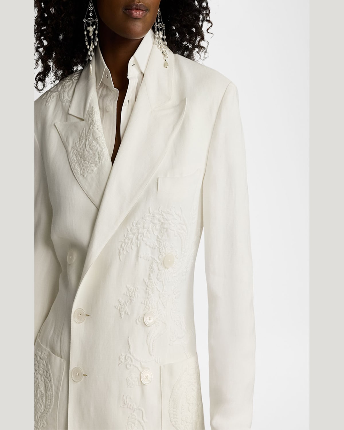 Shop Ralph Lauren Collen Embroidered Double-breasted Jacket In Prchmnt Cr