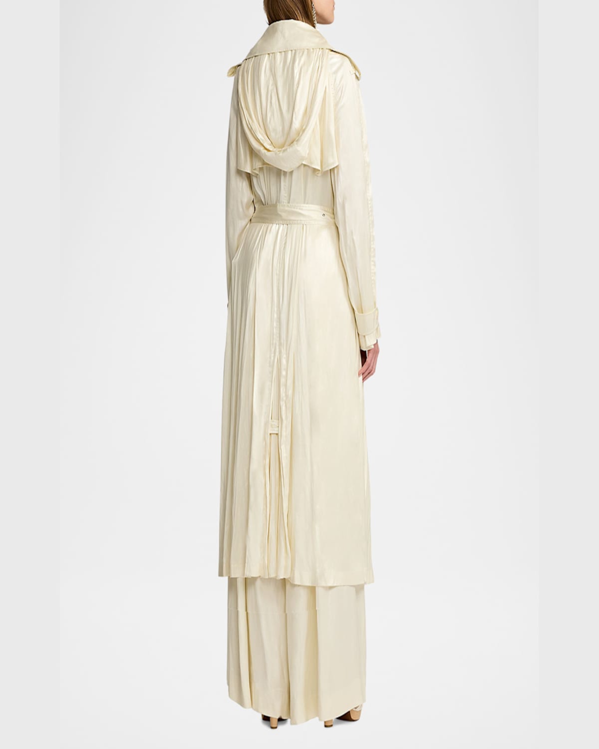 Ralph Lauren Twyla Technical Glossy Charmeuse Trench Coat In Cream