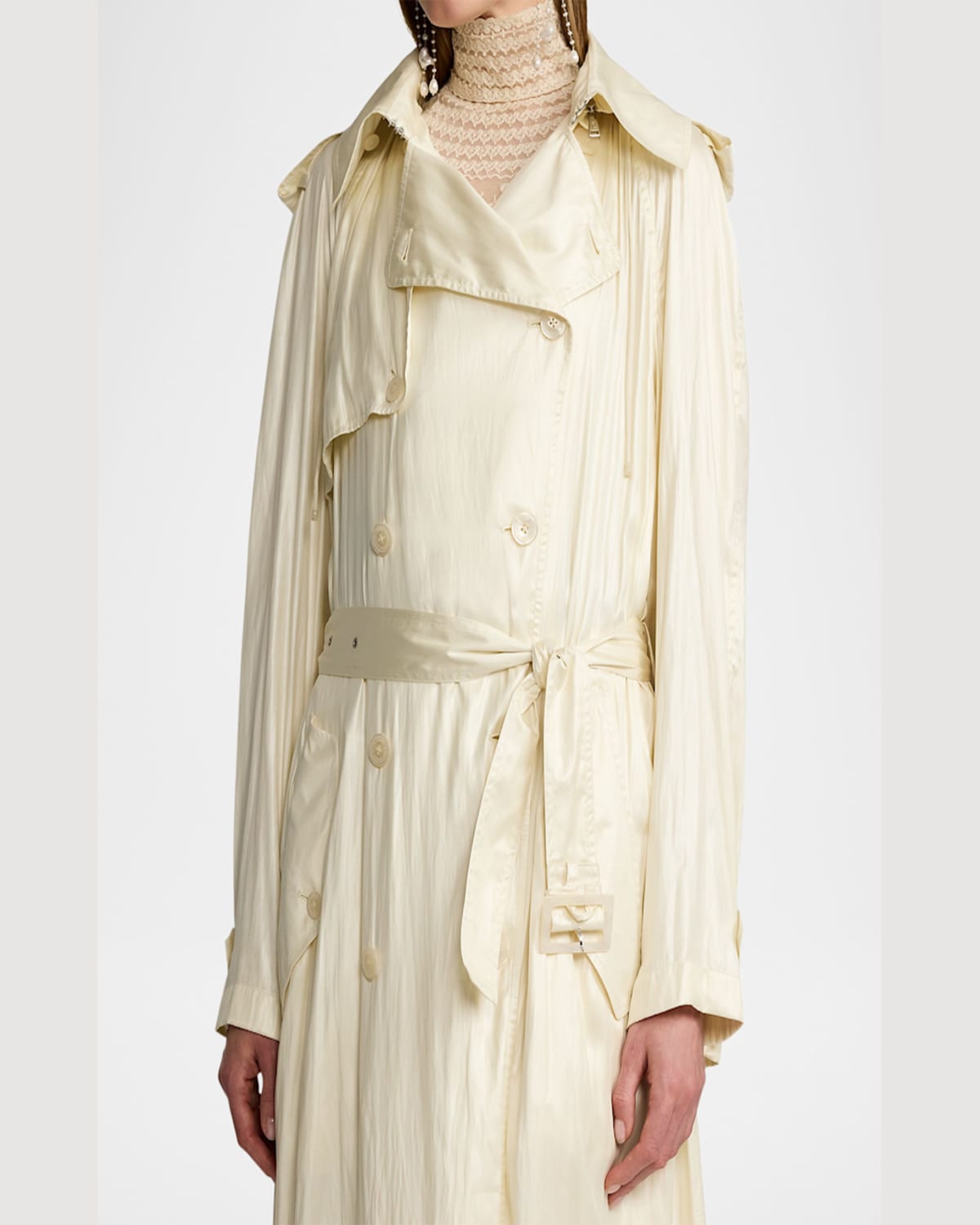Ralph Lauren Twyla Technical Glossy Charmeuse Trench Coat In Cream