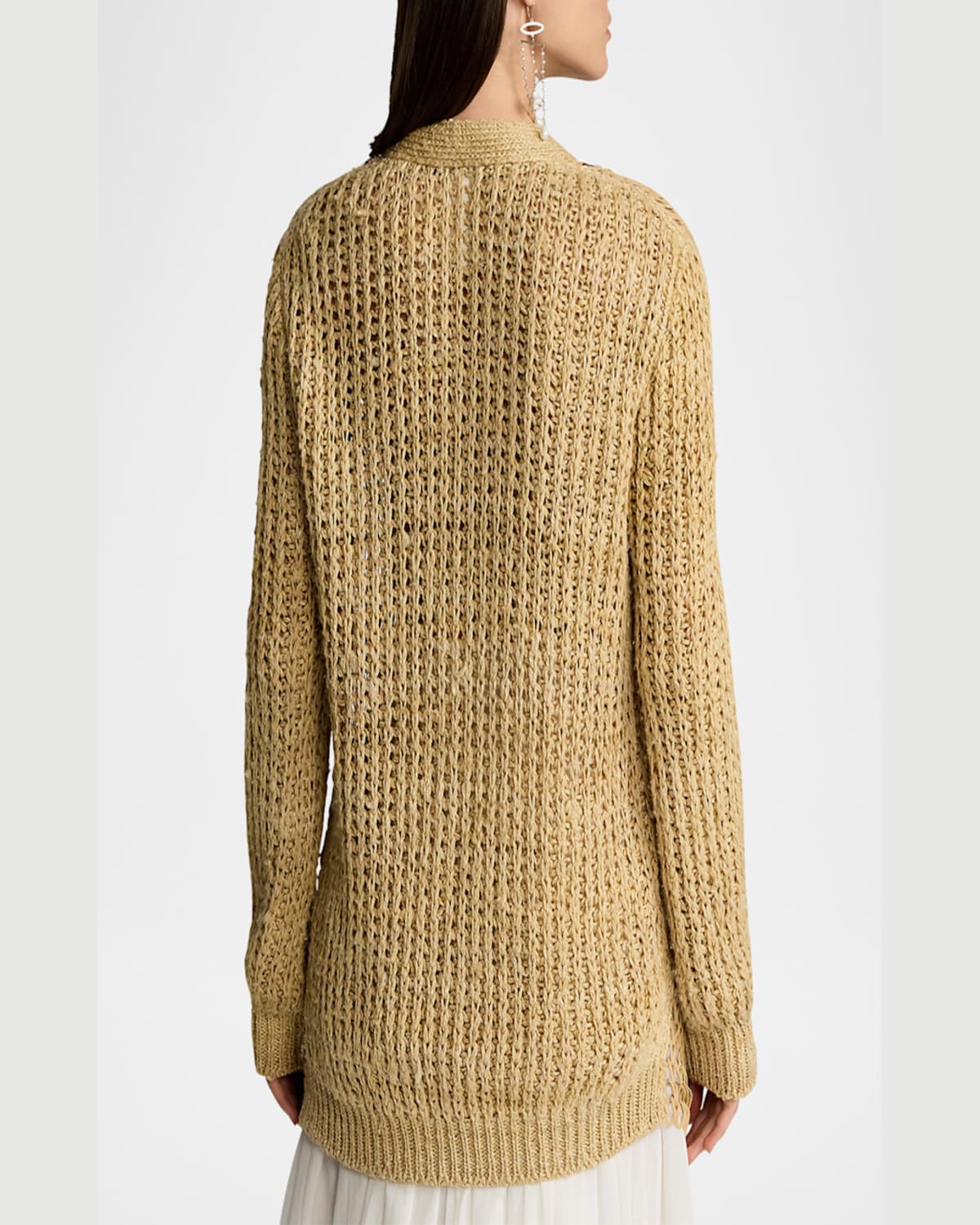 Ralph Lauren Hybrid Suede Silk-linen Boyfriend Cardigan In Light Sand