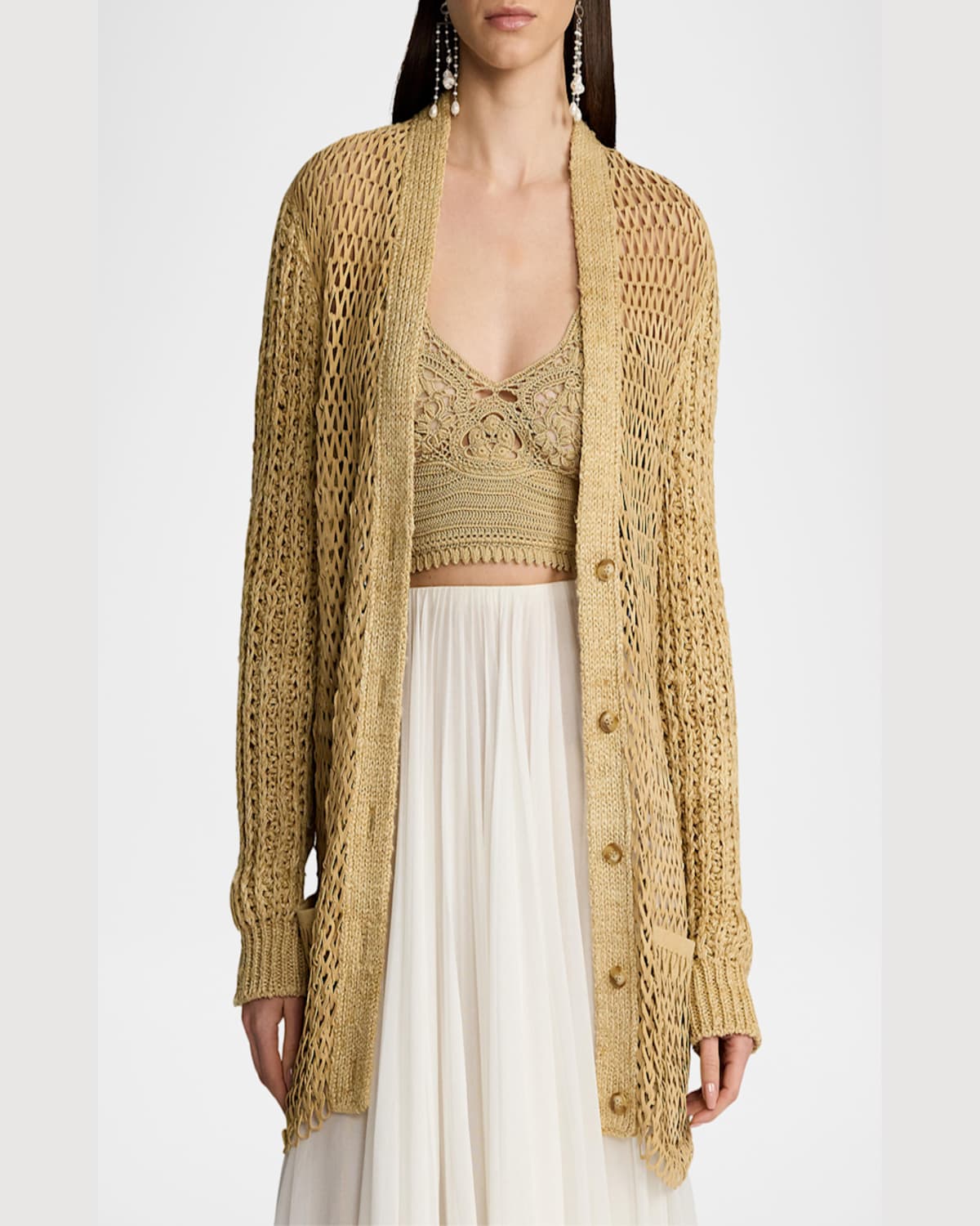 Ralph Lauren Hybrid Suede Silk-linen Boyfriend Cardigan In Light Sand