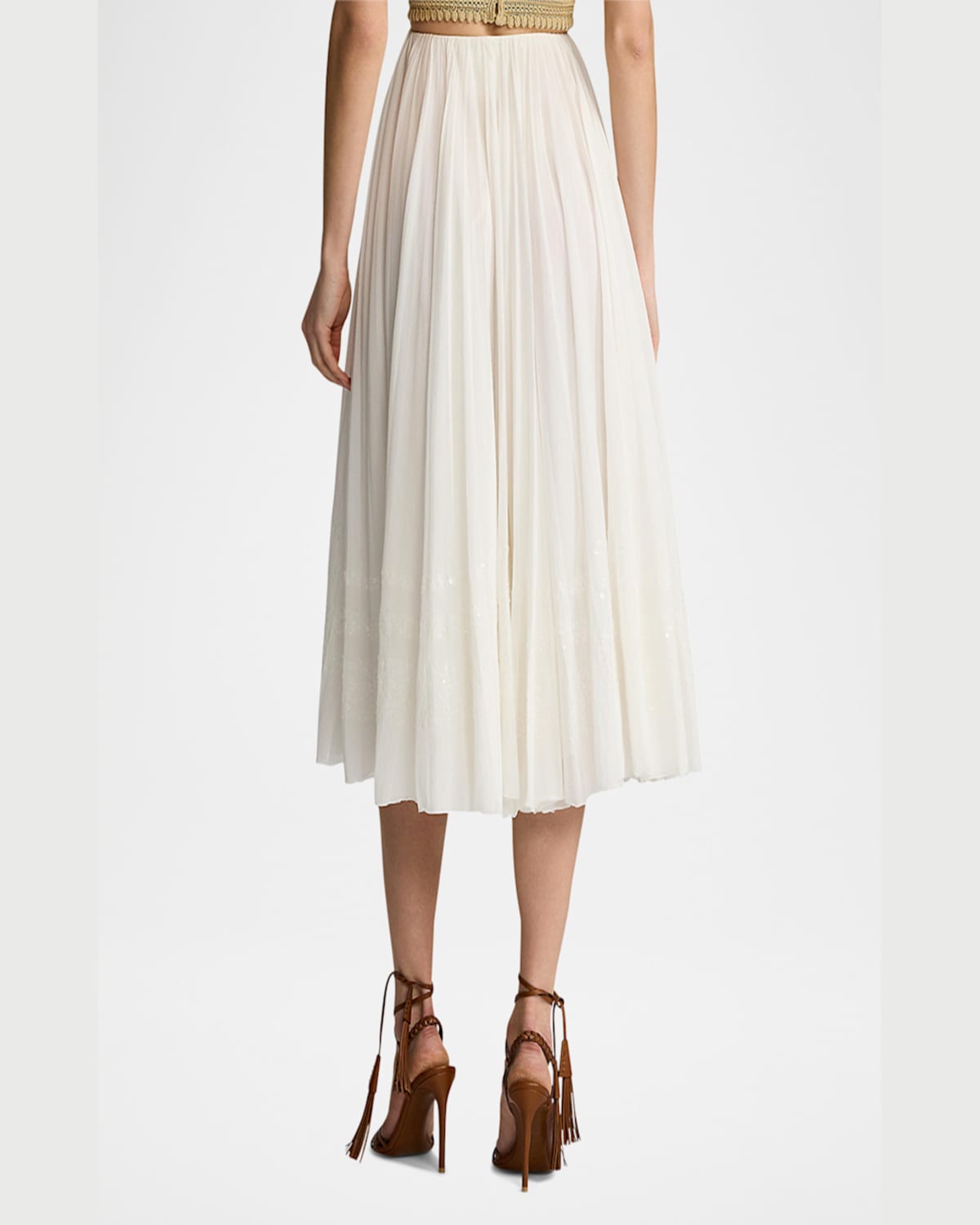 Ralph Lauren Trivelas Sequined Pleated Cotton Voile Maxi Skirt In White
