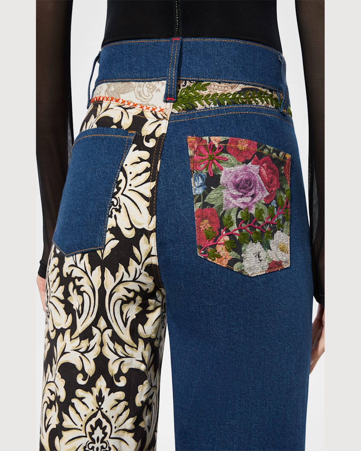 ALICE AND OLIVIA WEEZY HIGH-RISE MIXED-MEDIA PATCHWORK JEANS