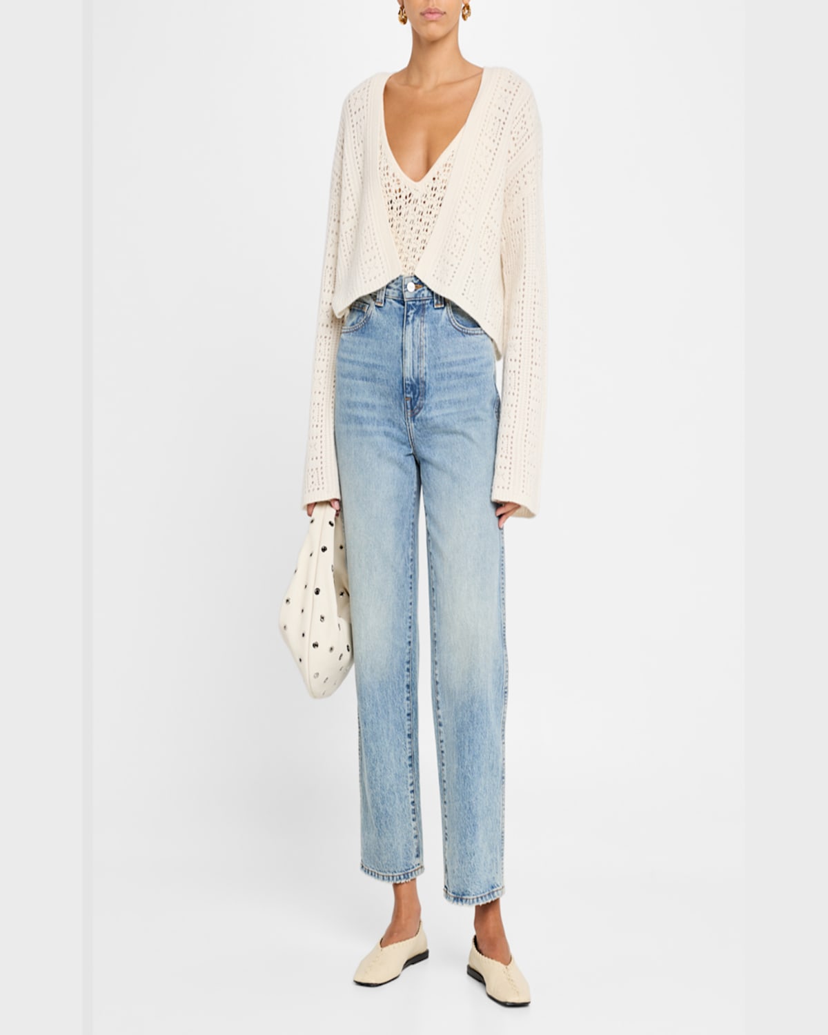 Naadam Cashmere Open-stitch Crop Cardigan In White