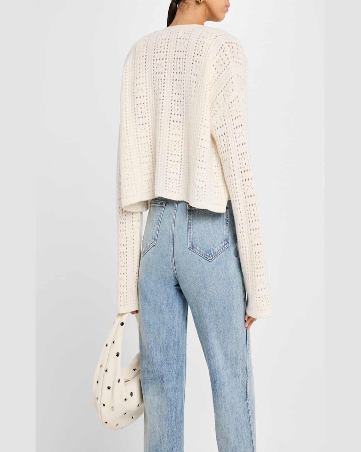 Naadam Cashmere Open-stitch Crop Cardigan In White