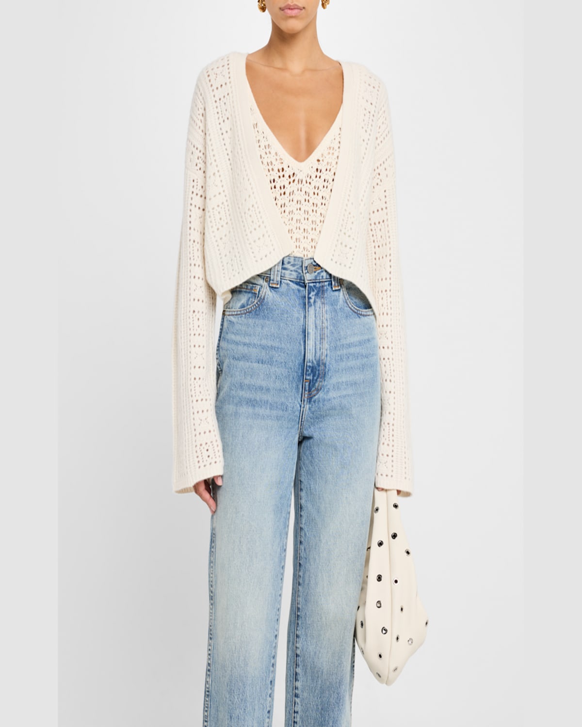 Naadam Cashmere Open-stitch Crop Cardigan In White