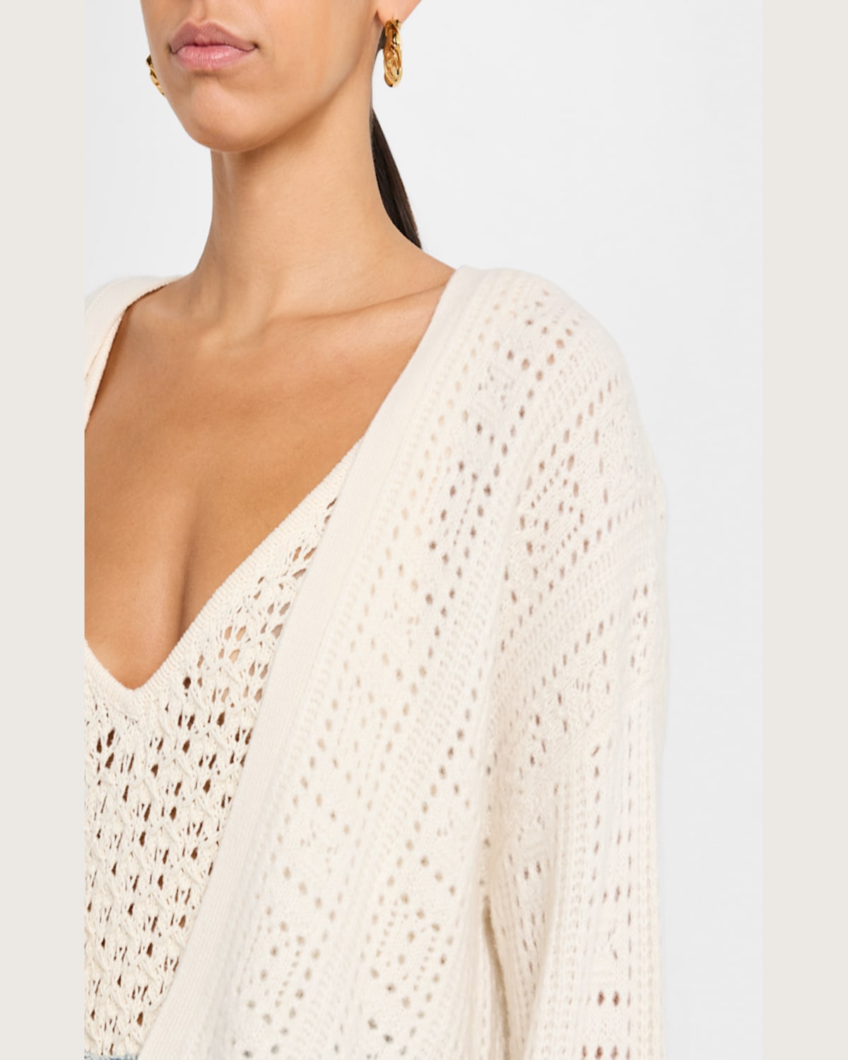 Naadam Cashmere Open-stitch Crop Cardigan In White
