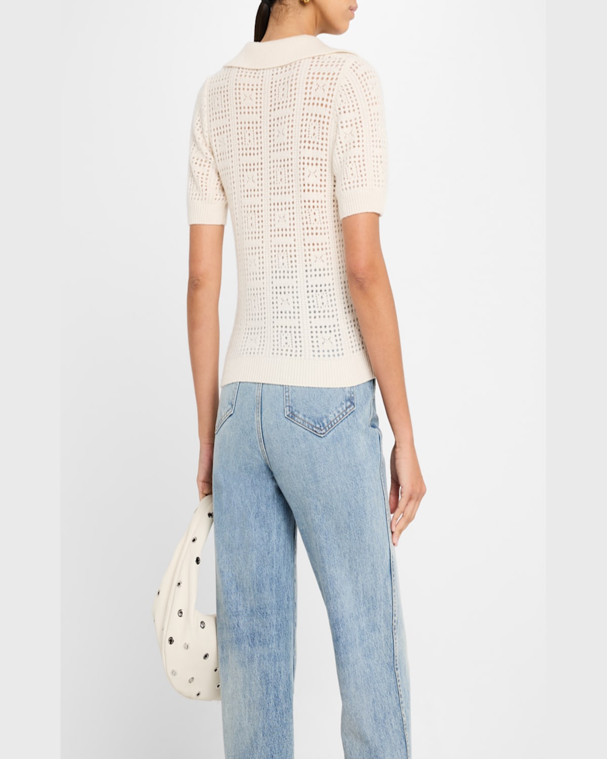 Naadam Cashmere Open-stitch Polo In White