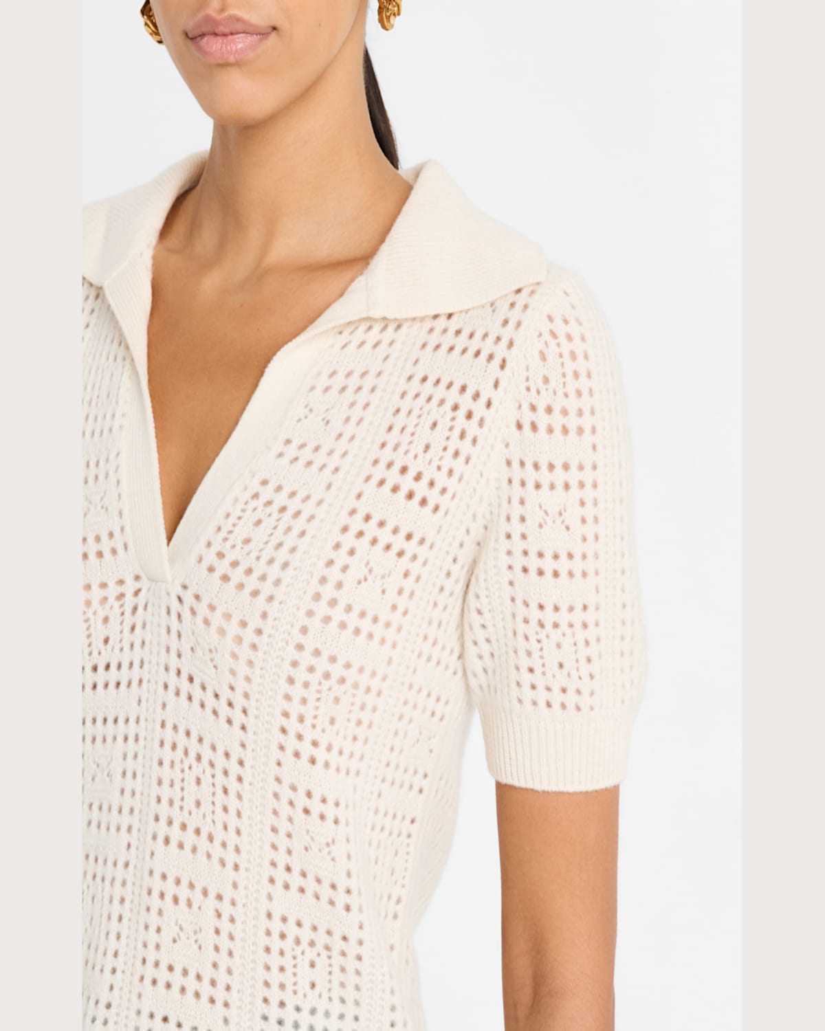 Naadam Cashmere Open-stitch Polo In White