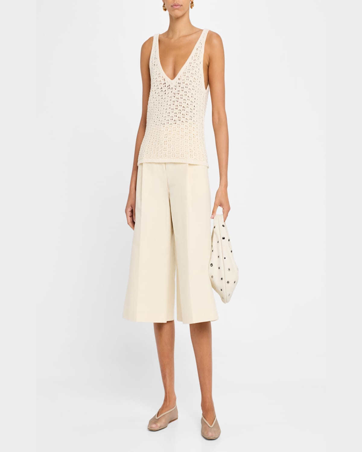 Naadam Open Crochet Pima Cotton Tank In White