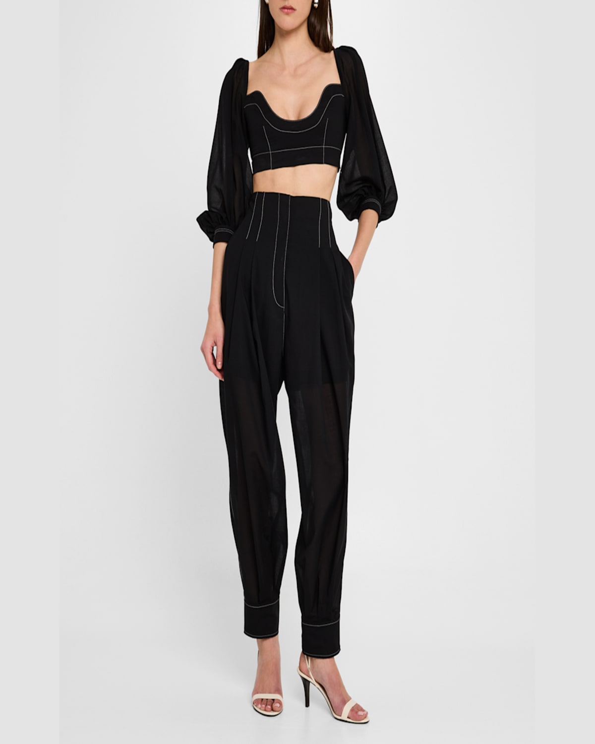 Philosophy Di Lorenzo Serafini Bishop-sleeves Crop Top In Multi Black