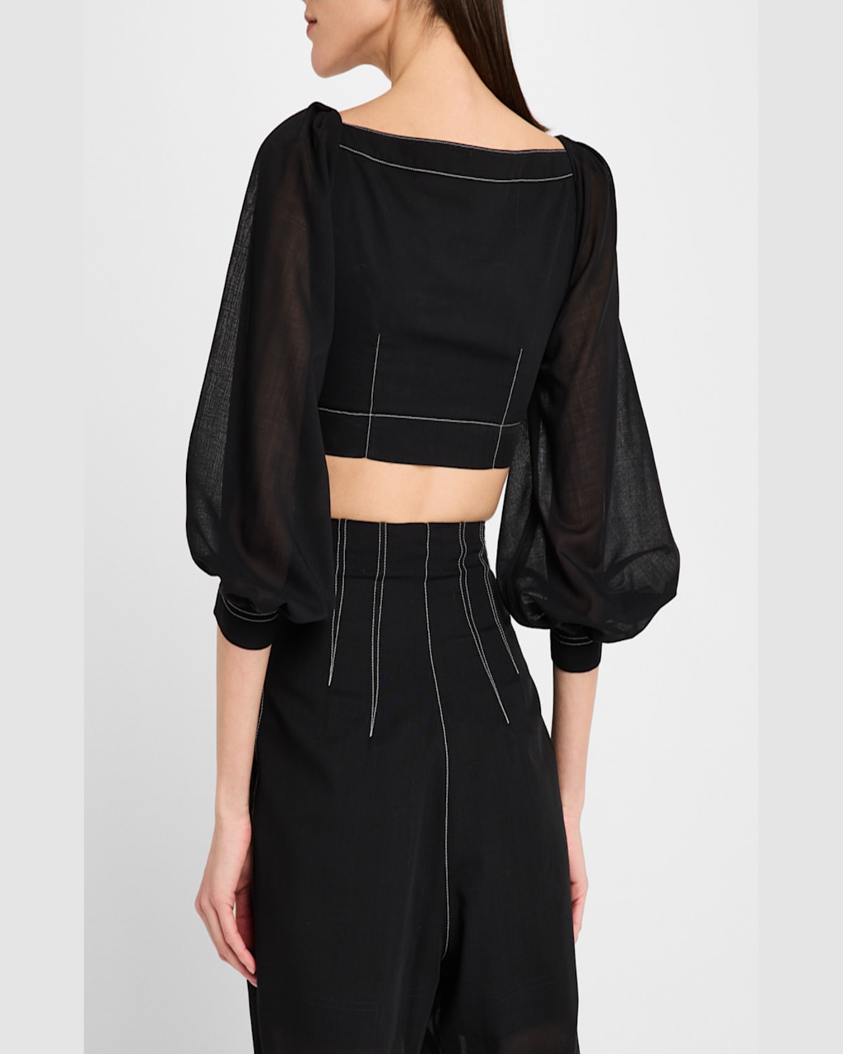 Philosophy Di Lorenzo Serafini Bishop-sleeves Crop Top In Multi Black
