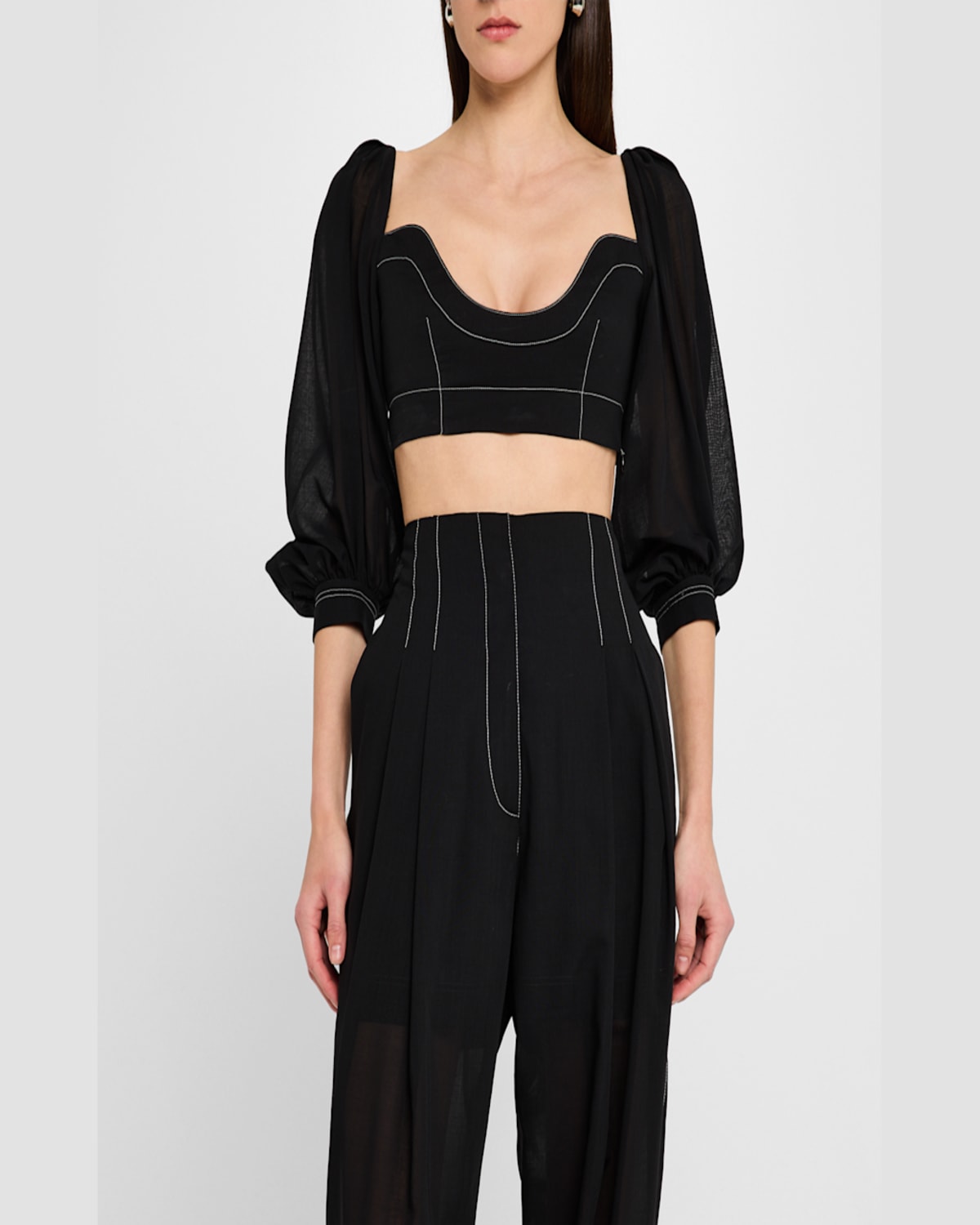 Philosophy Di Lorenzo Serafini Bishop-sleeves Crop Top In Multi Black