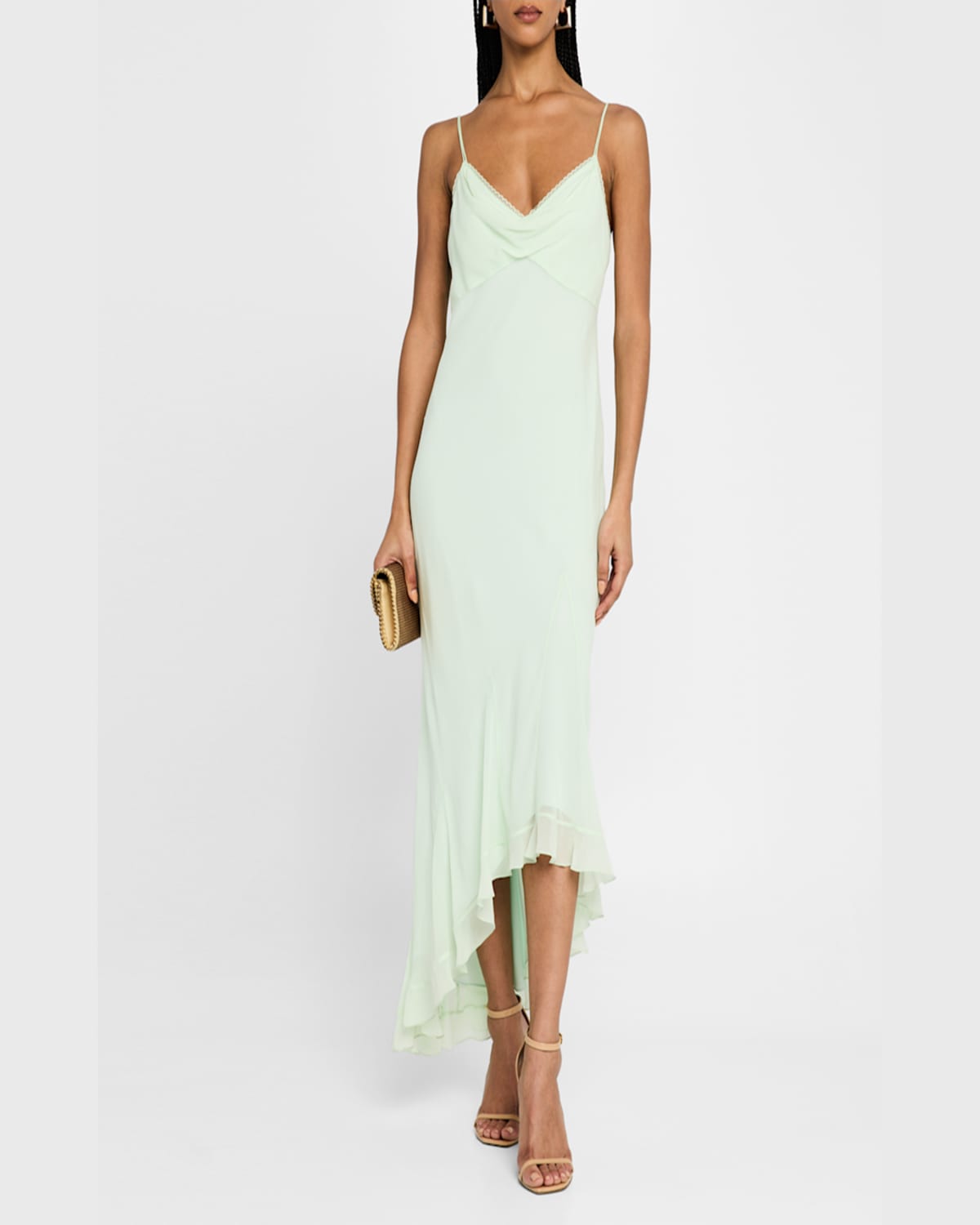 Shop Loveshackfancy Chesley High-low Slip Dress In Washed Sage