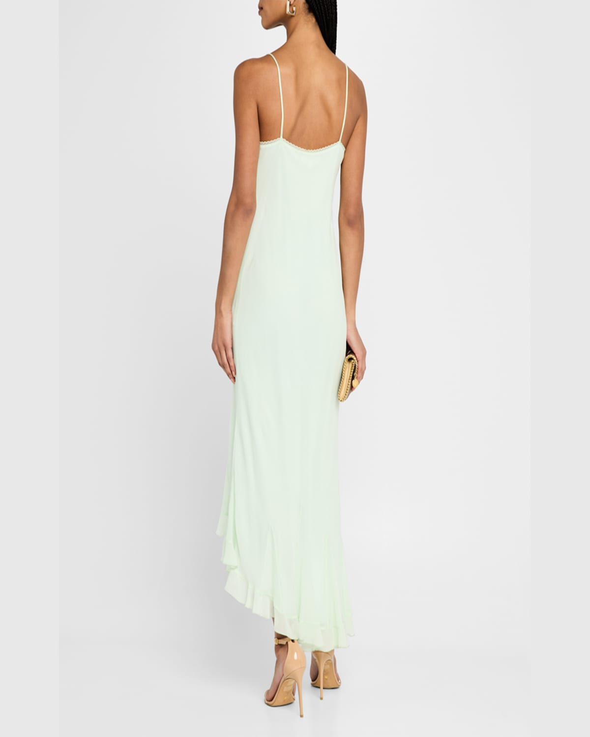Shop Loveshackfancy Chesley High-low Slip Dress In Washed Sage