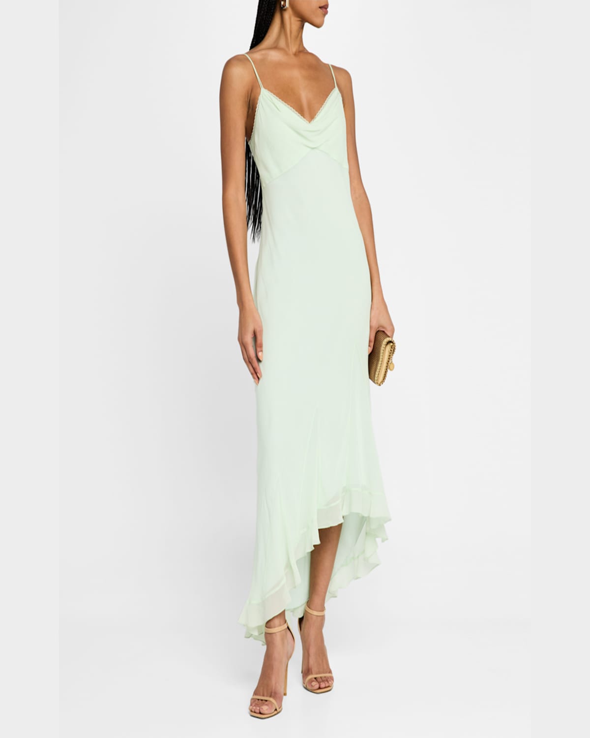Shop Loveshackfancy Chesley High-low Slip Dress In Washed Sage
