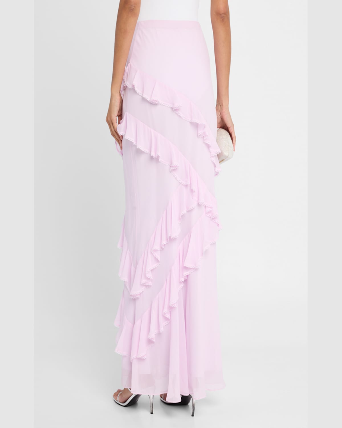 Loveshackfancy Mitnessa Asymmetric Ruffle Maxi Skirt In Soft Lilac