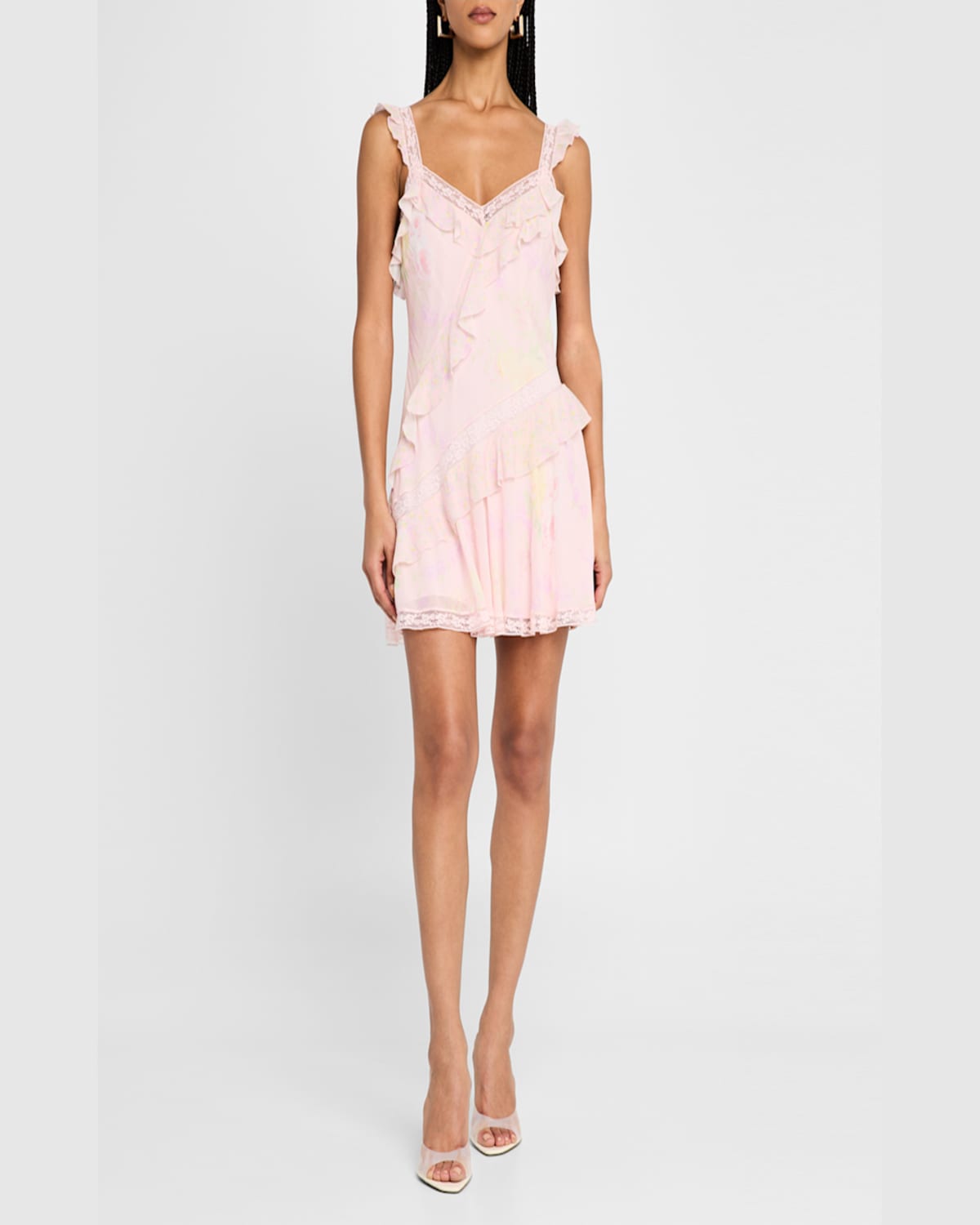 Loveshackfancy Serima Ruffled Lace-trim Mini Dress In Strawberry Tart