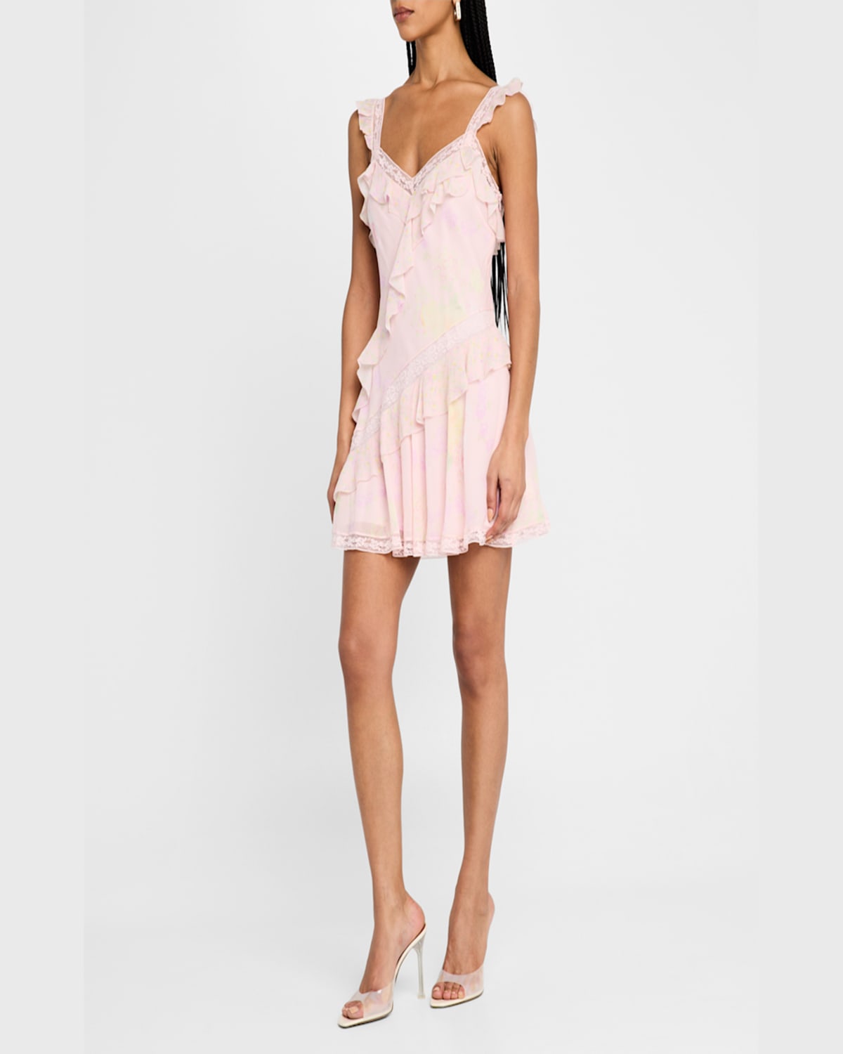 Loveshackfancy Serima Ruffled Lace-trim Mini Dress In Strawberry Tart