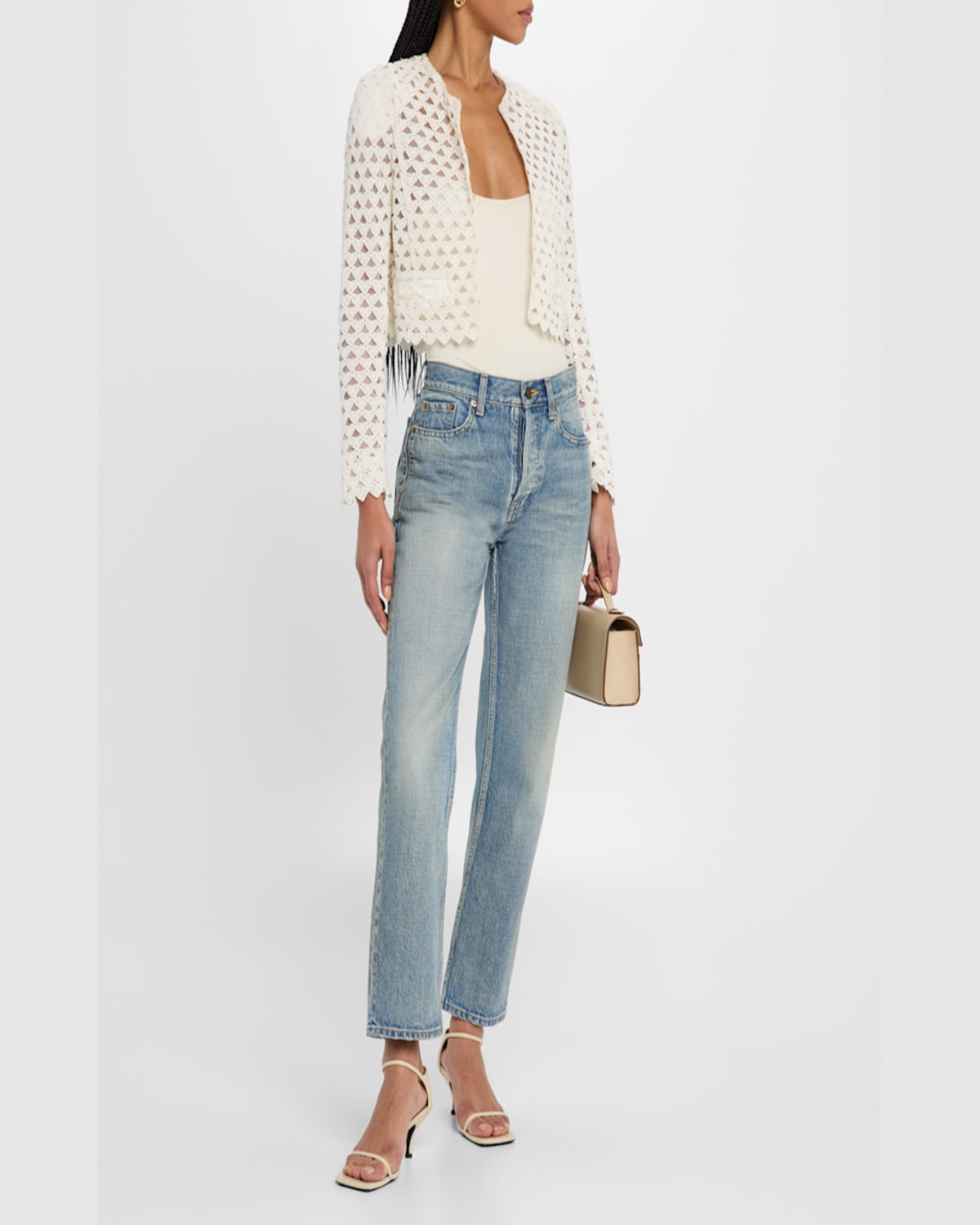Loveshackfancy Alaya Cutout Crop Cardigan In Optic White