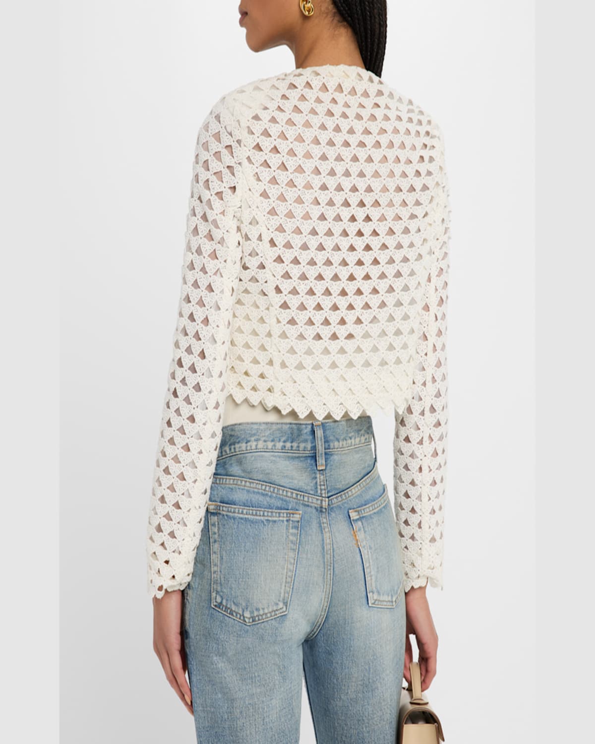 Loveshackfancy Alaya Cutout Crop Cardigan In Optic White