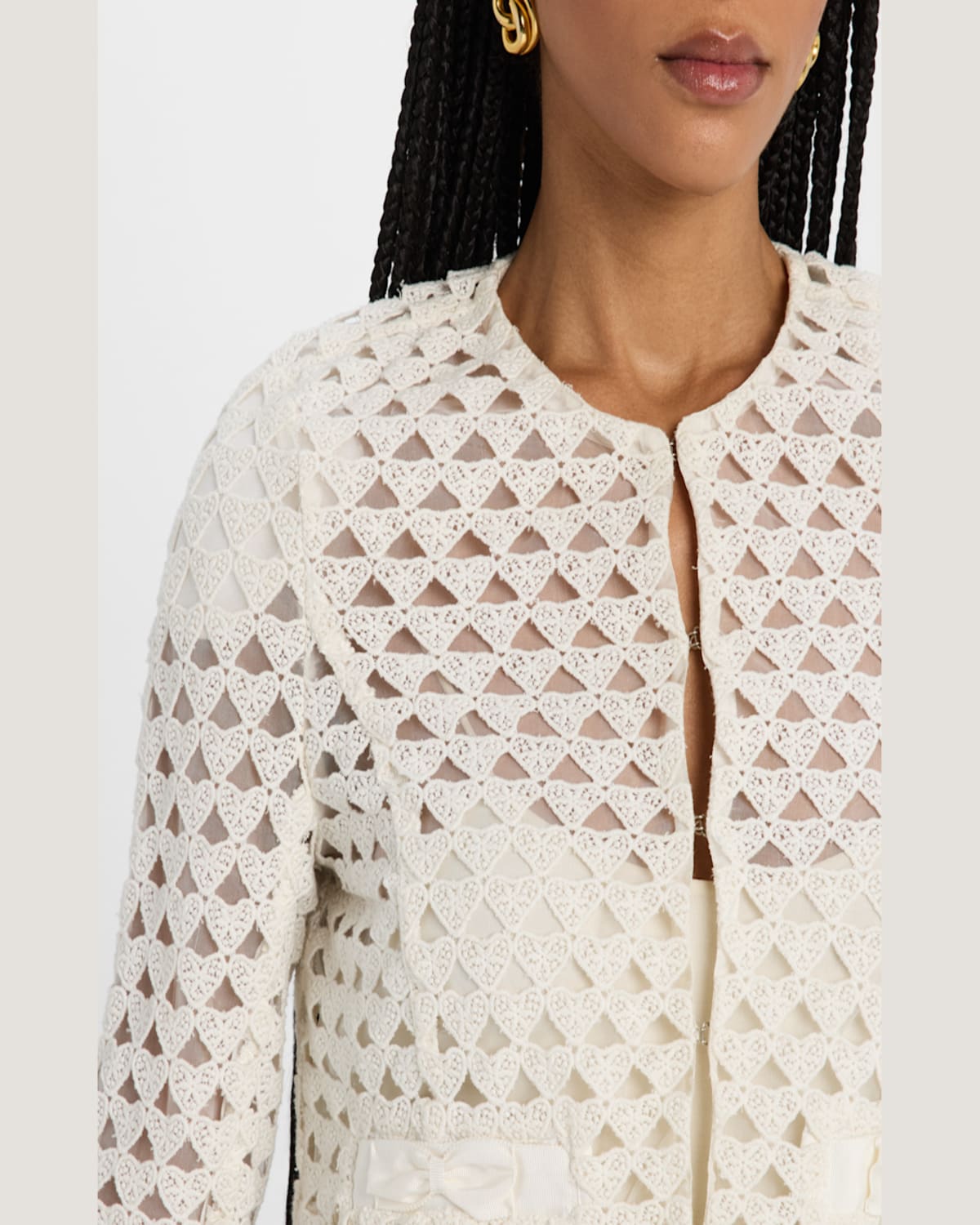 Loveshackfancy Alaya Cutout Crop Cardigan In Optic White
