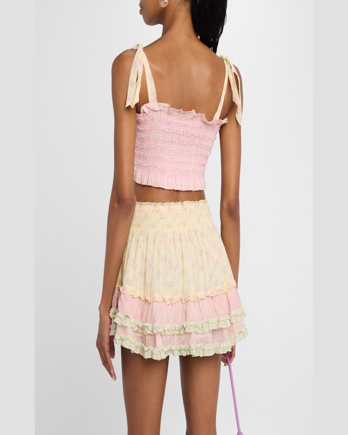 Loveshackfancy Corbin Smocked Crop Top In Pink Lemonade