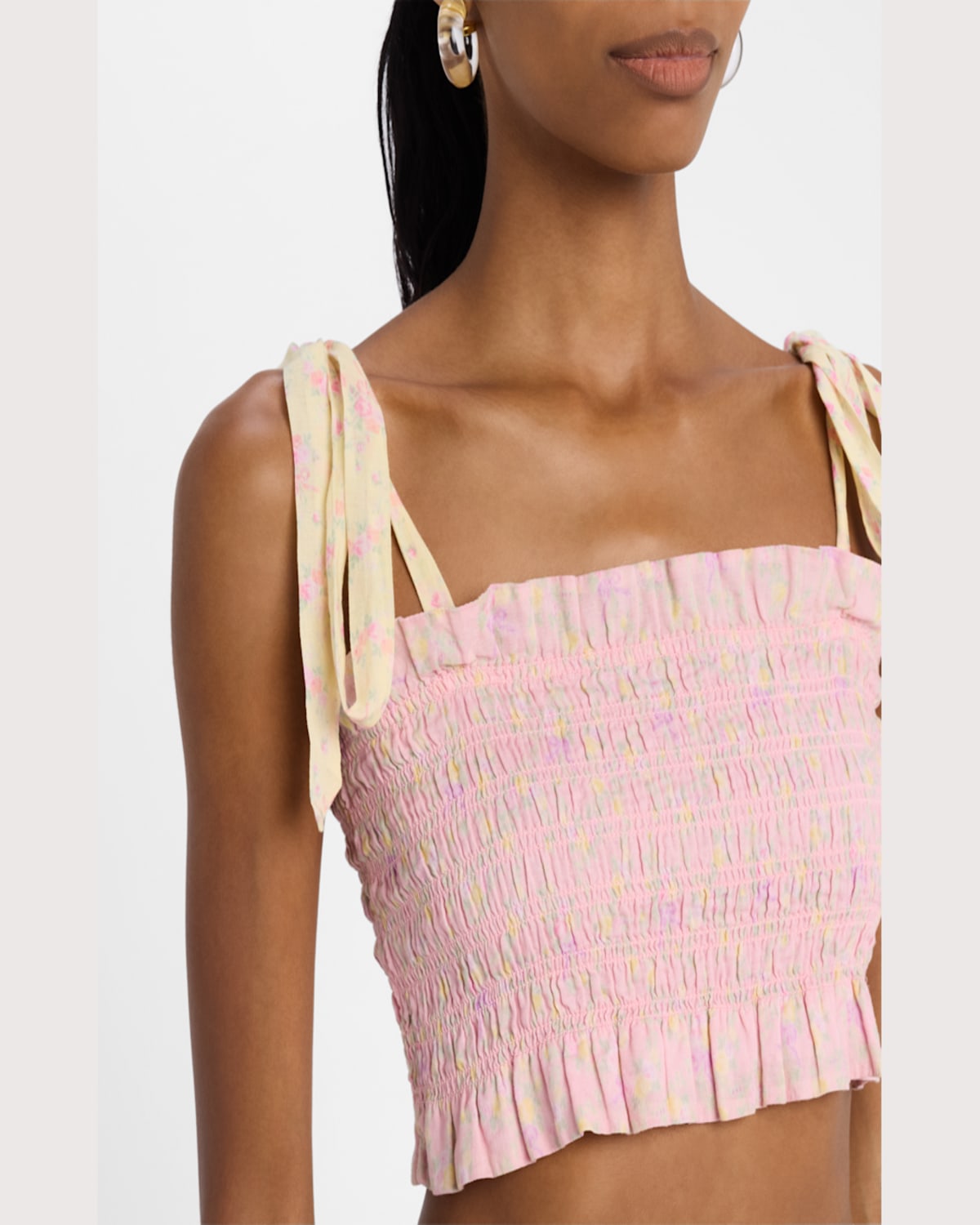 Loveshackfancy Corbin Smocked Crop Top In Pink Lemonade