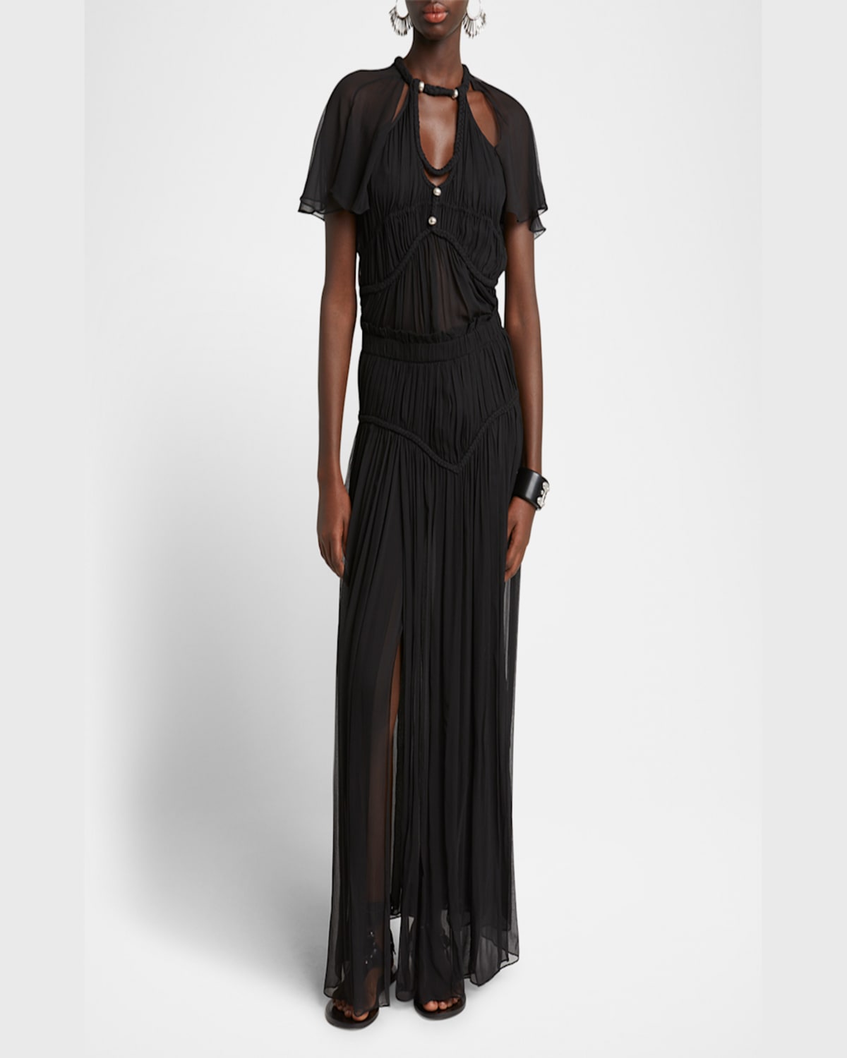 Isabel Marant Sheer Elastic Waistband Skirt With Braided Detail In Black