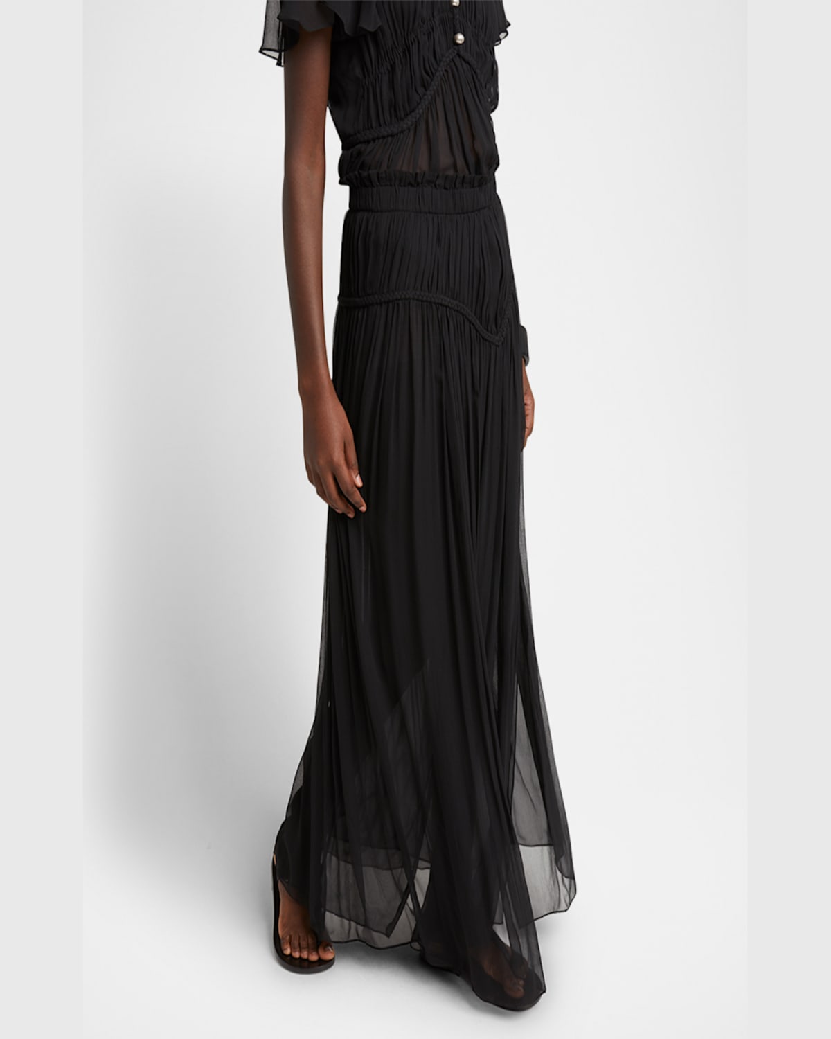 Isabel Marant Sheer Elastic Waistband Skirt With Braided Detail In Black